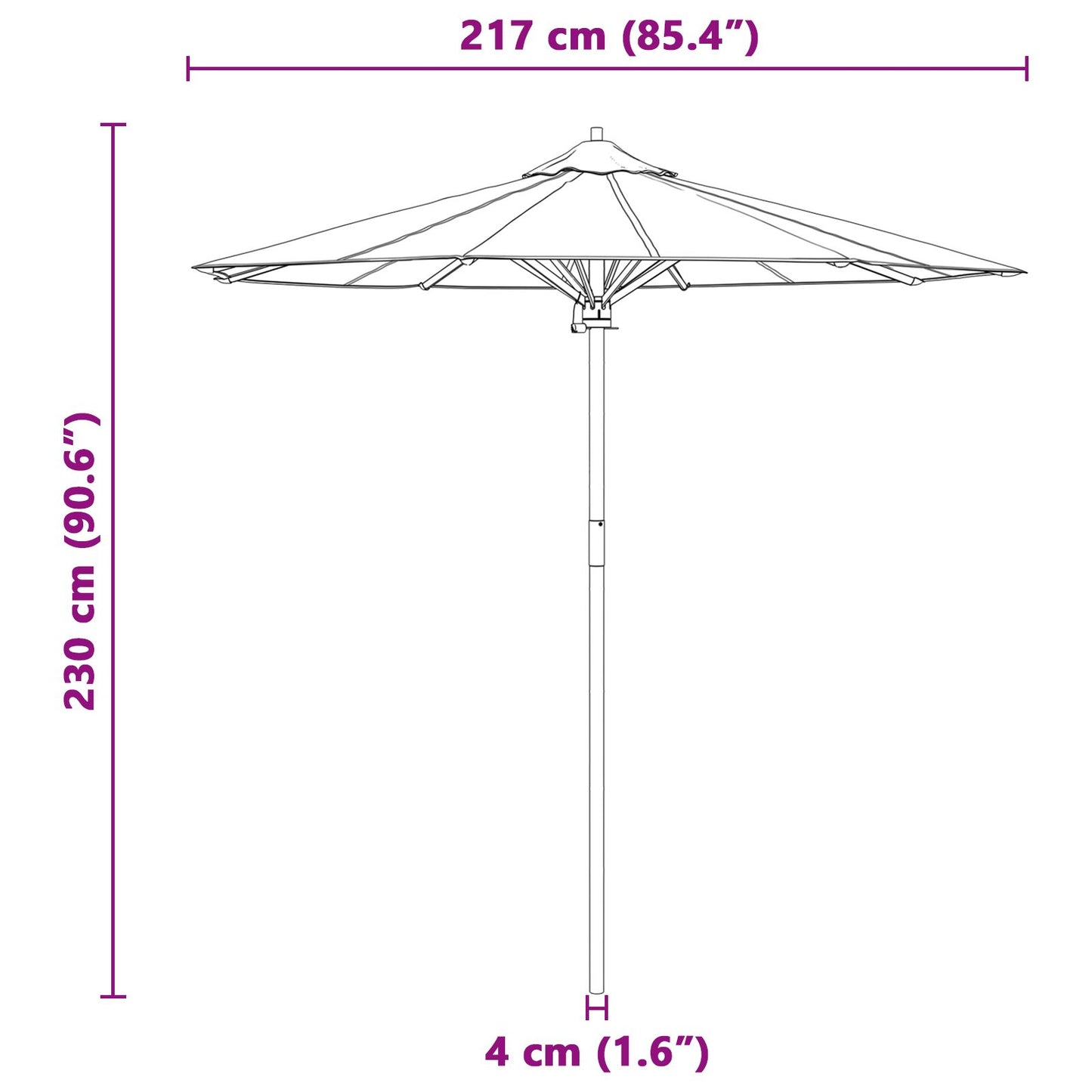 Tuinparasol 217X230 Cm Bamboe 217 x 217 x 230 cm Crème wit