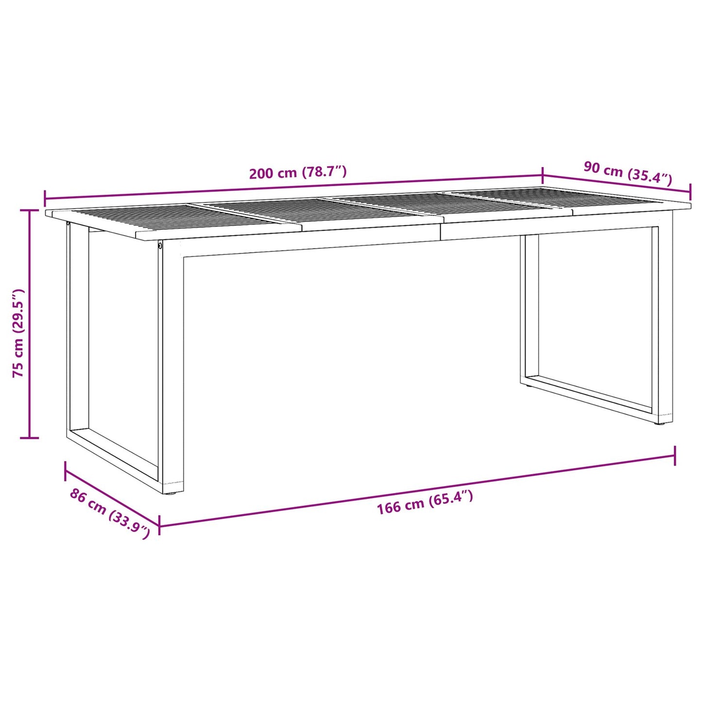 Tuin Eettafel Staal En Massief Acaciahout 200 x 90 x 75 cm Overhangend topontwerp