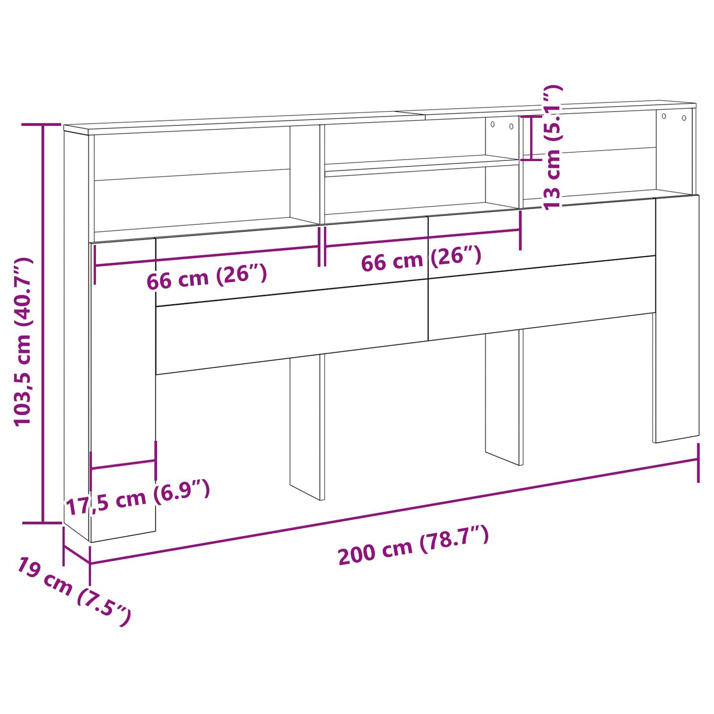 Zwarte Eiken Hooofdboardkast, 200X19X103.5 Cm, Bewerkt Hout