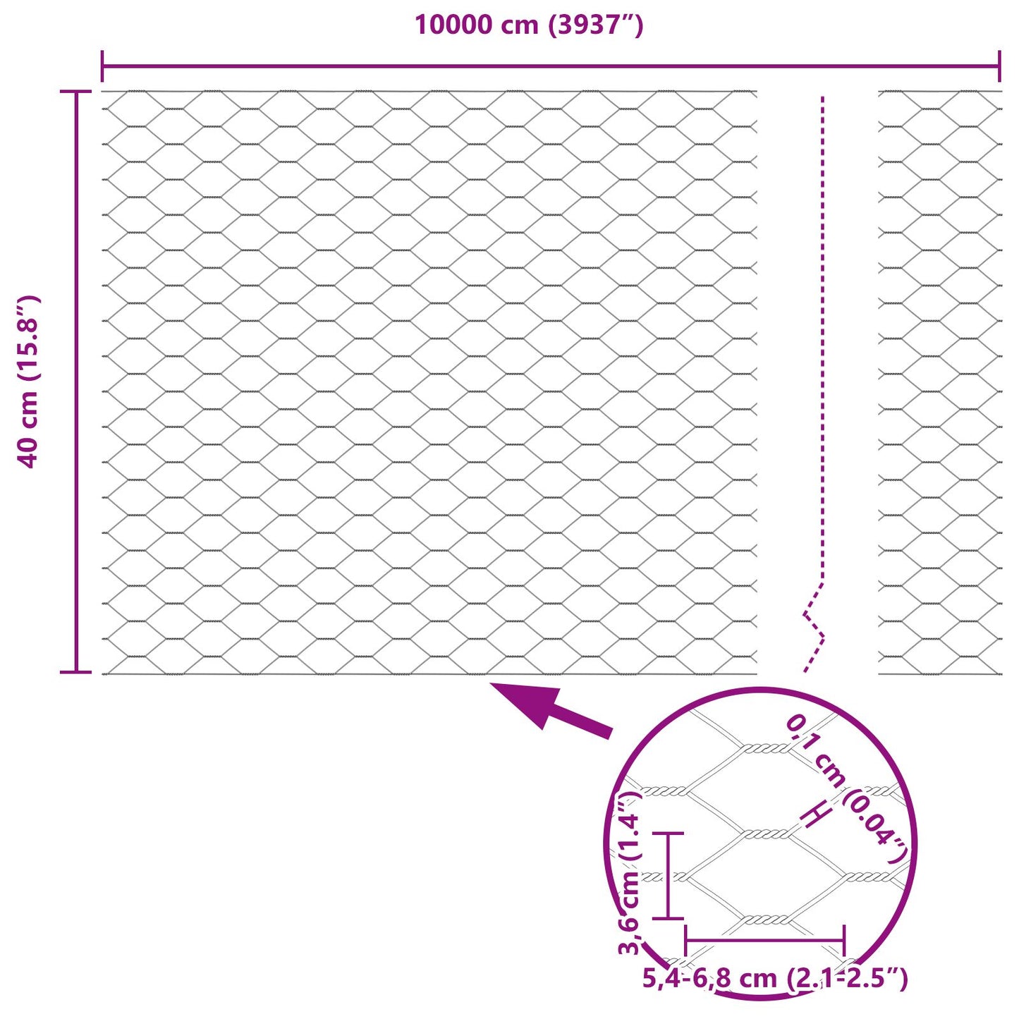 Hexagonaal Hek 0.4X100 M Staal Grijs 100 x 0.4 m 36 mm