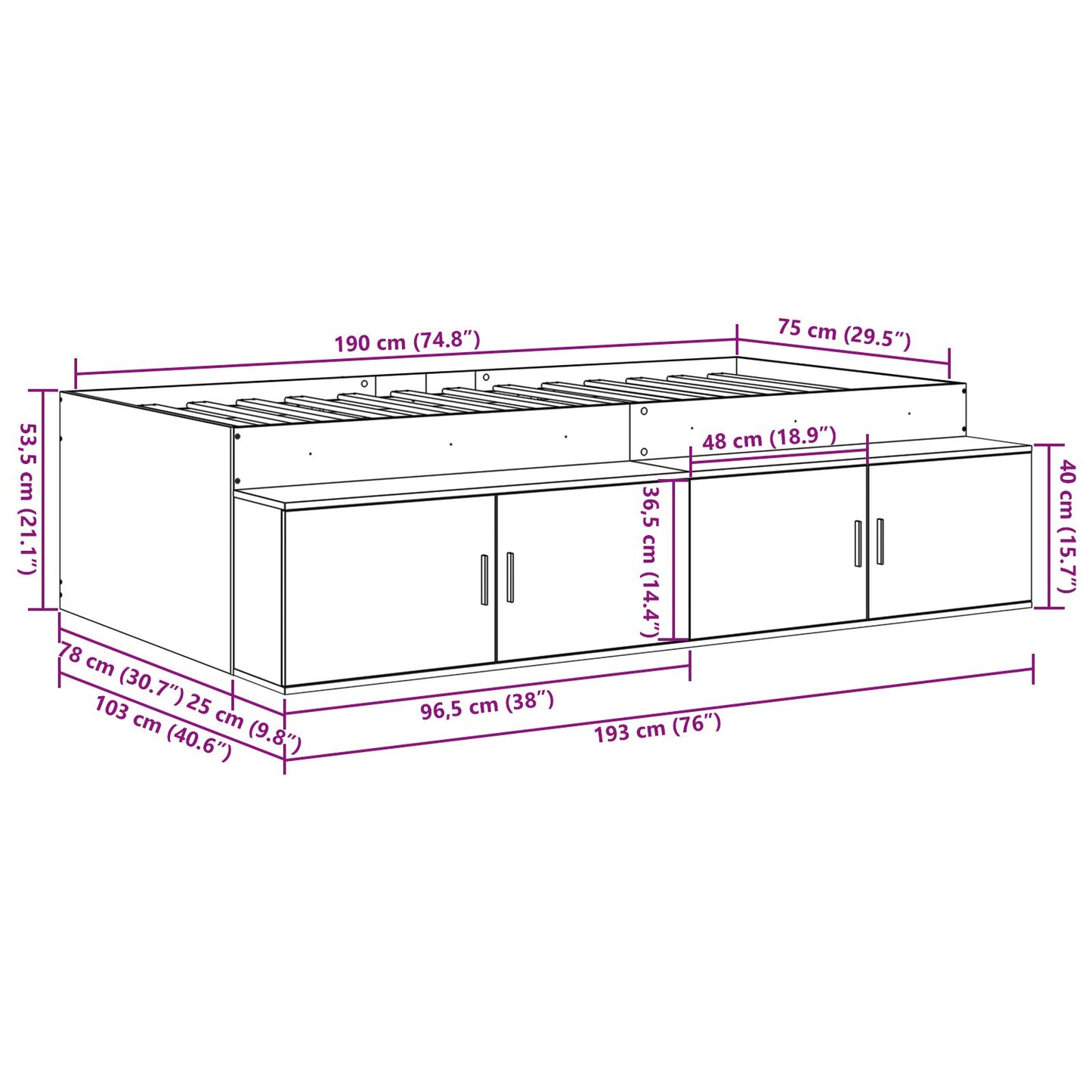 Opslagbedframe Oude Hout 75X190 Cm
