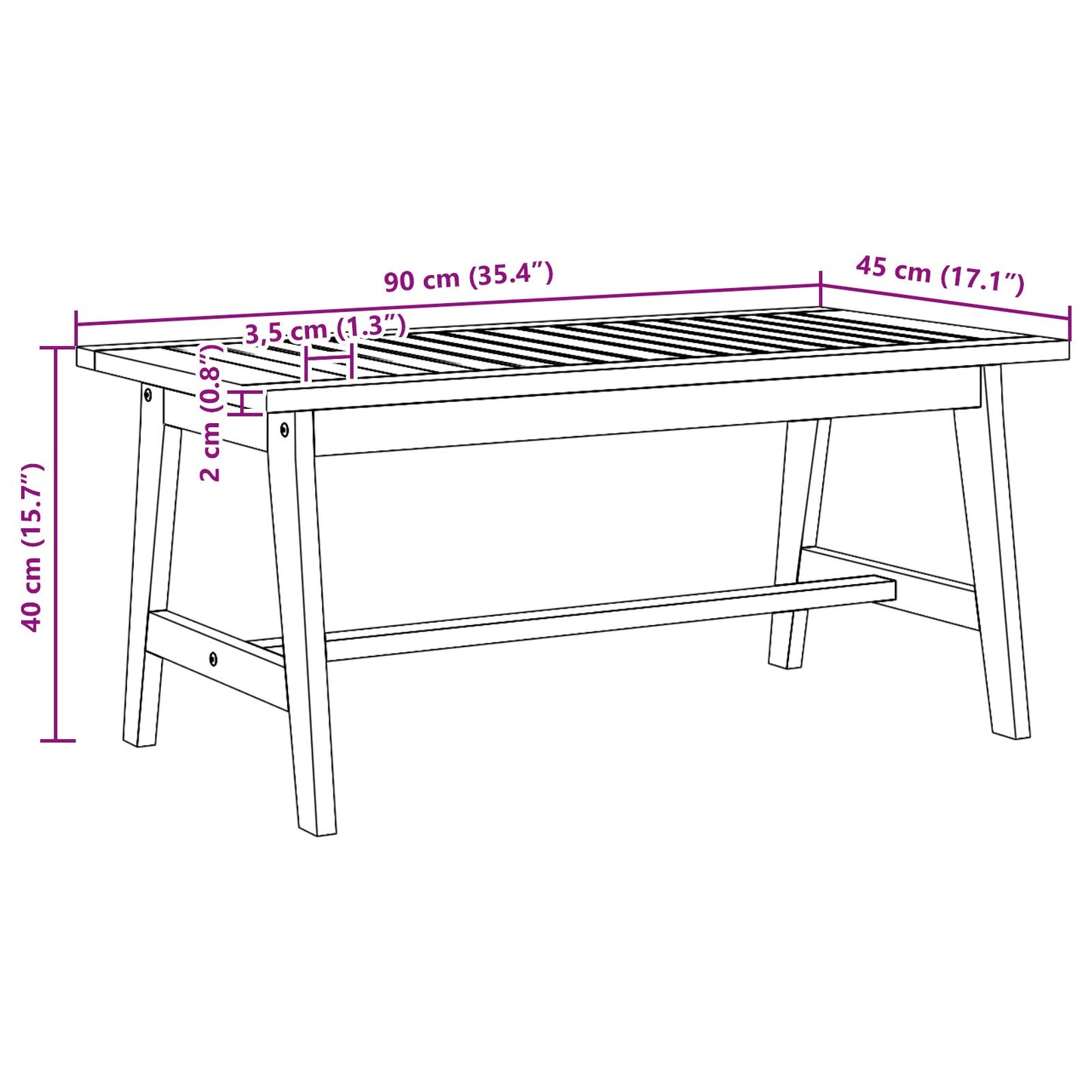 90X45X40 Cm Massief Acaciahout zonder kussen Koffietafel