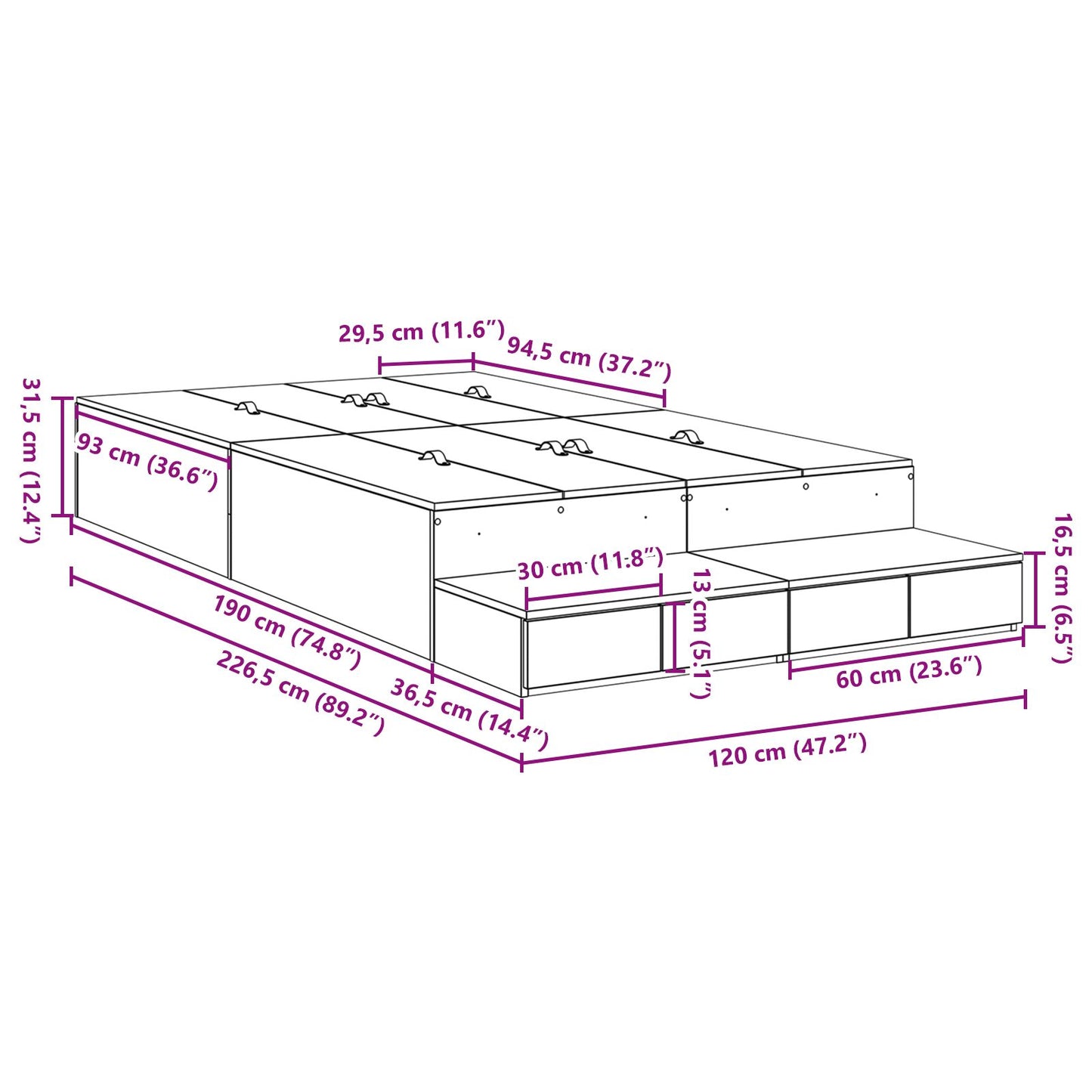 Opslag Bedframe Grijs Sonoma Gefabriceerd Hout 120 X 190 Cm Artisanaal Eiken
