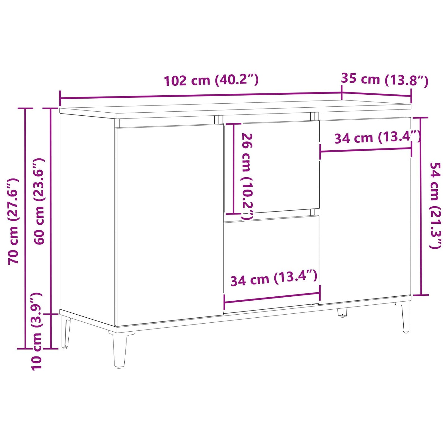Dressoir Zwart Eiken 104X35X70 Cm Gegarandeerd Hout