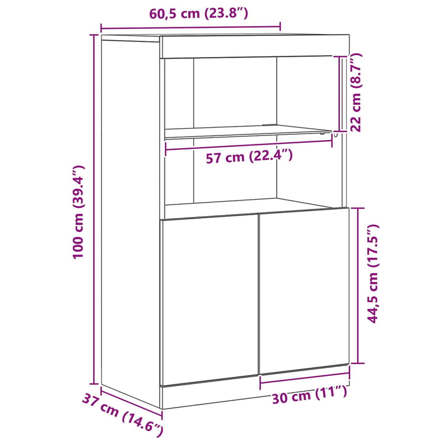 Dressoir Met Led-Verlichting Oud Hout 60X37X100 Cm Oude hout