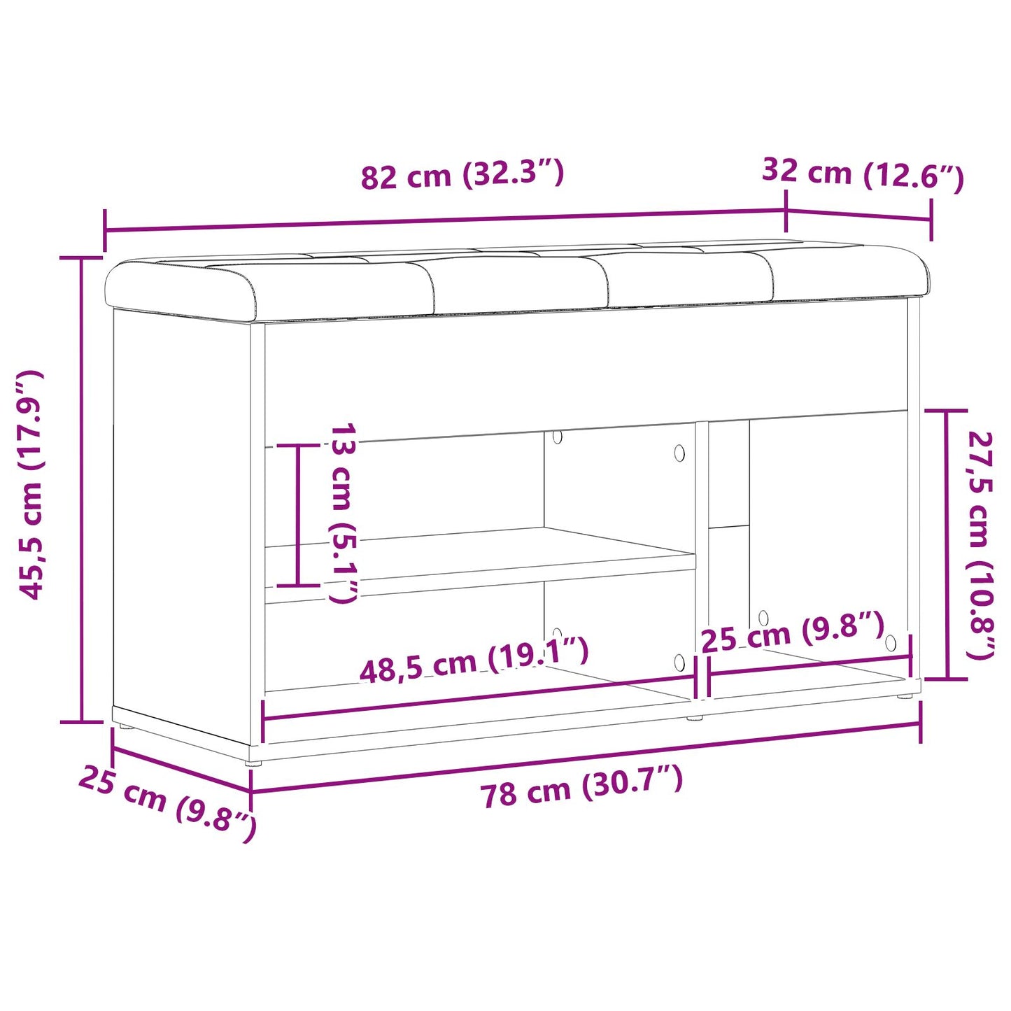 Opbergbank Zwart Eiken 80X30X45 Cm Engineered Wood Zwarte eiken