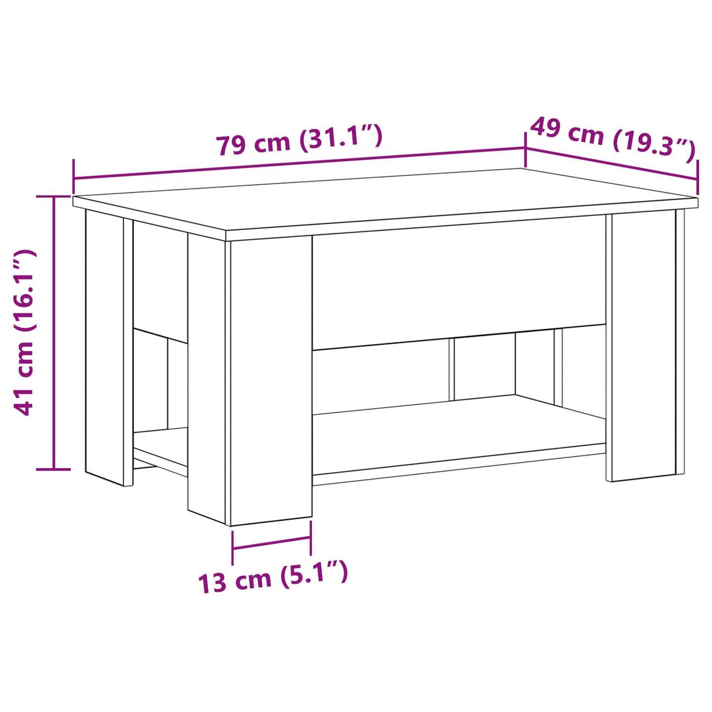 Zwarte Eiken Tafel 79X49X41 Cm Gemaakt Van Engineered Wood