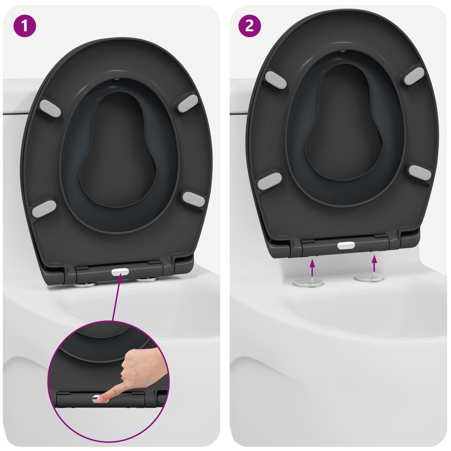 Familie Toiletbril Met Kinderbril Snelle Ontgrendeling Duroplast Anthraciet