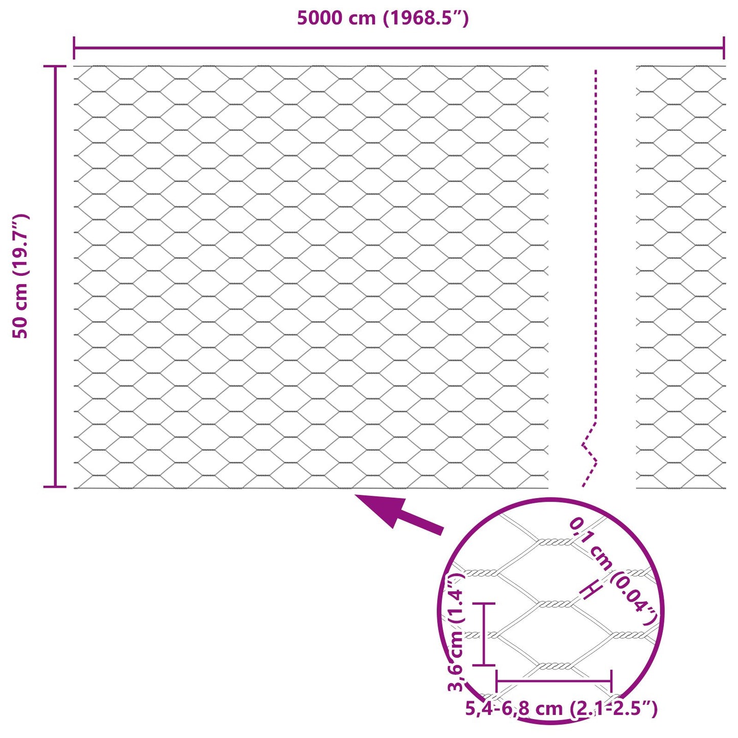 Hexagon Schutting 0.5X50 M Staal Grijs 50 x 0.5 m 36 mm