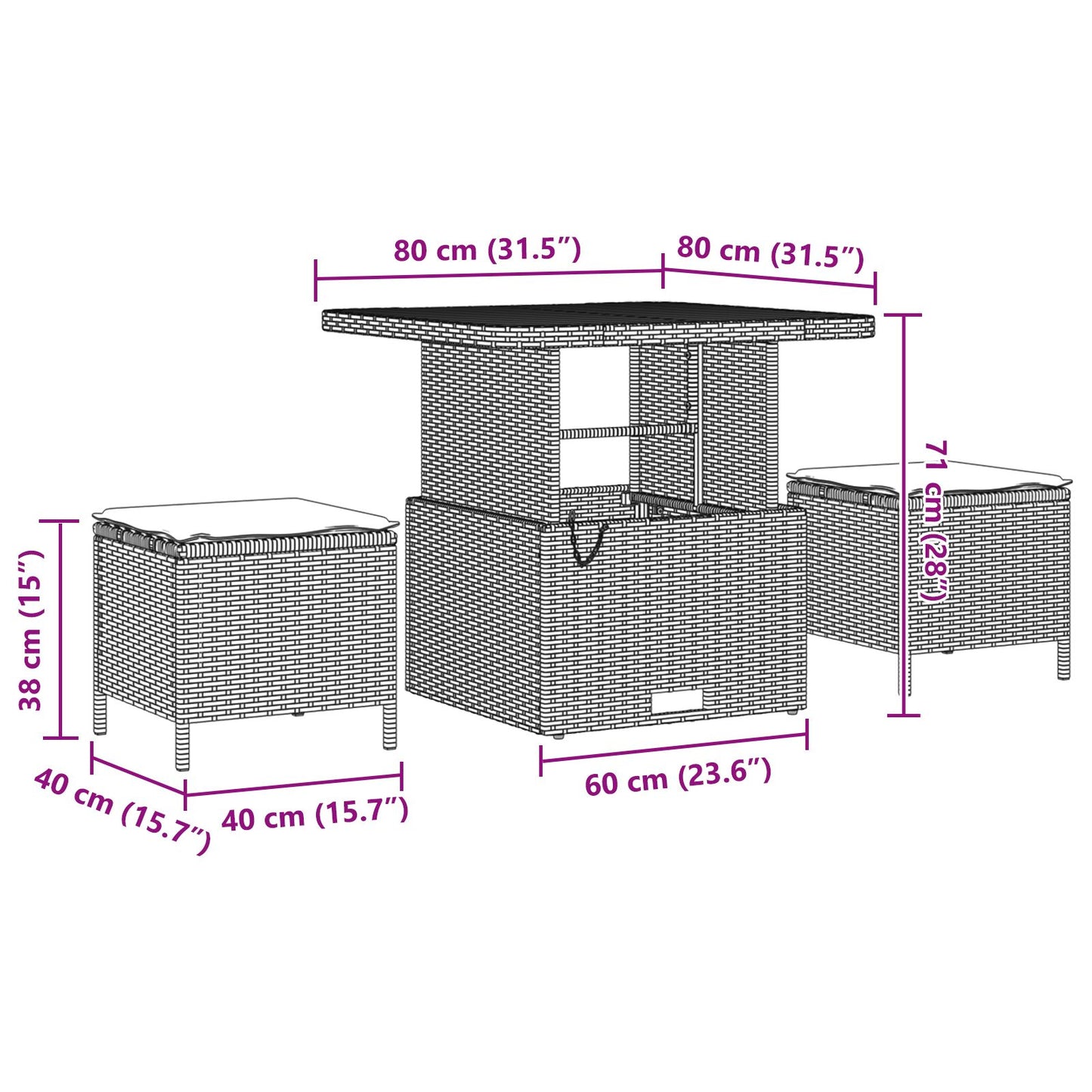 9-Delige Tuin Sofa Set Met Kussens Beige Poly Rattan Acacia, 3-Delige Tuin Eettafel Set Met Kussens Beige Poly Rattan Acacia Wit