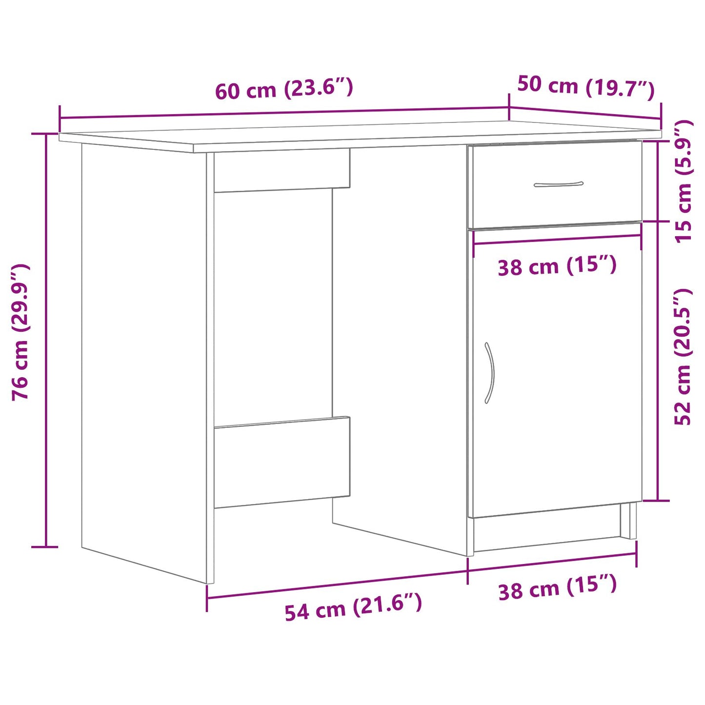 Bureau Zwart Eiken 100X50X76 Cm Enkel Hout