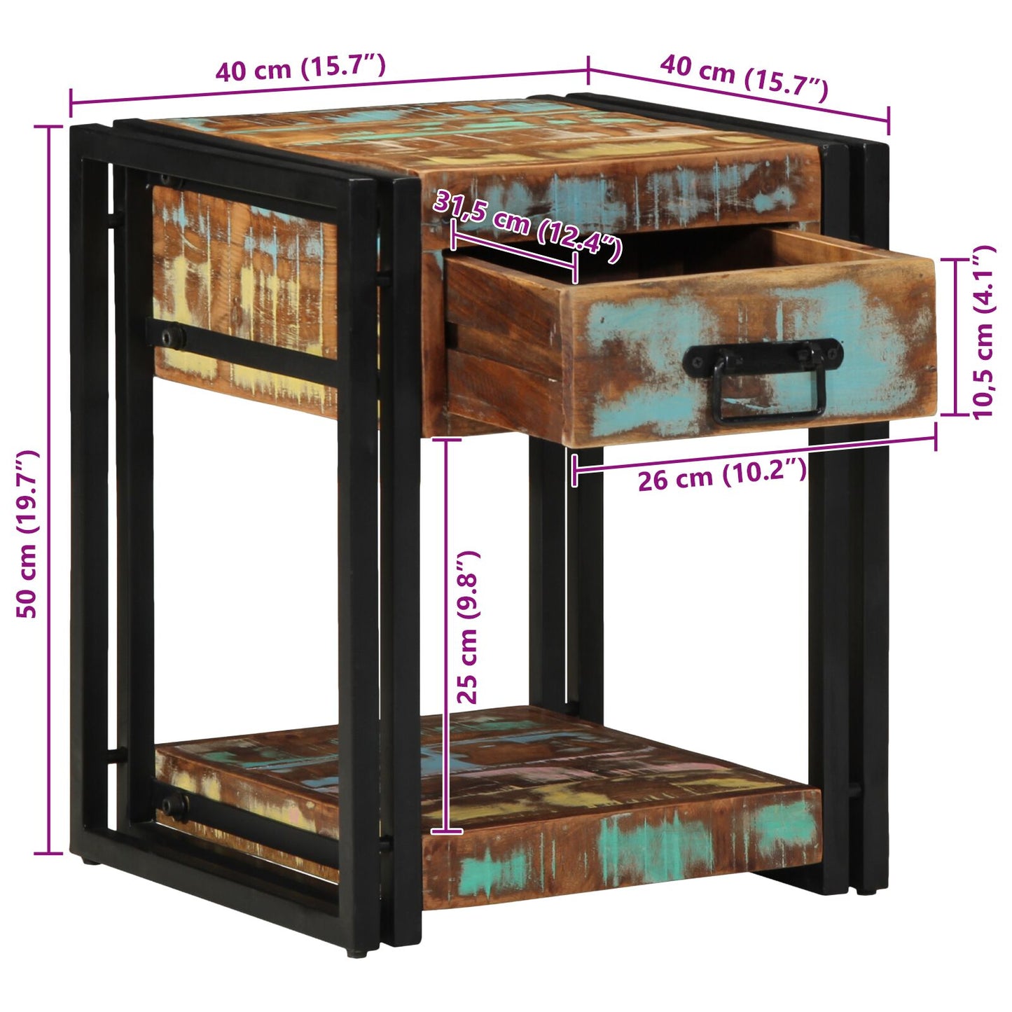 Nachtkastje 1 40 x 40 x 50 cm Massief gerecycled hout
