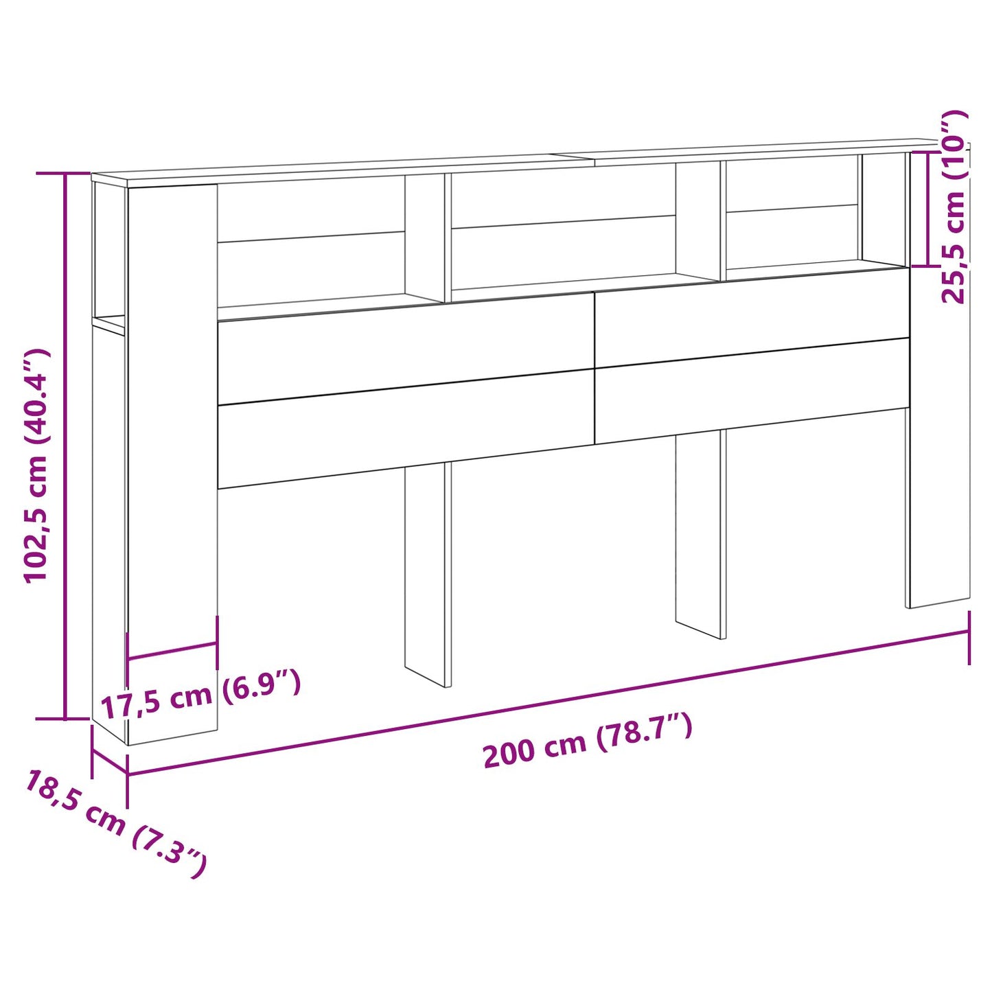 Hoofdeinde Kast 200X18,5X104,5 Cm Zwart eiken