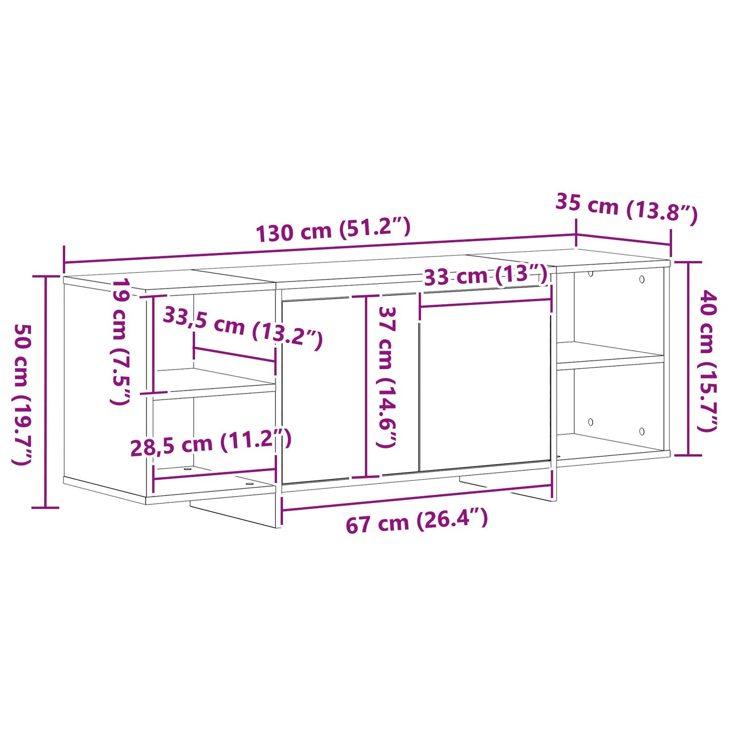 Tv-Meubel - - 120X30X40.5 Cm - Gemaakt Van Geengineerd Hout Zwart eiken