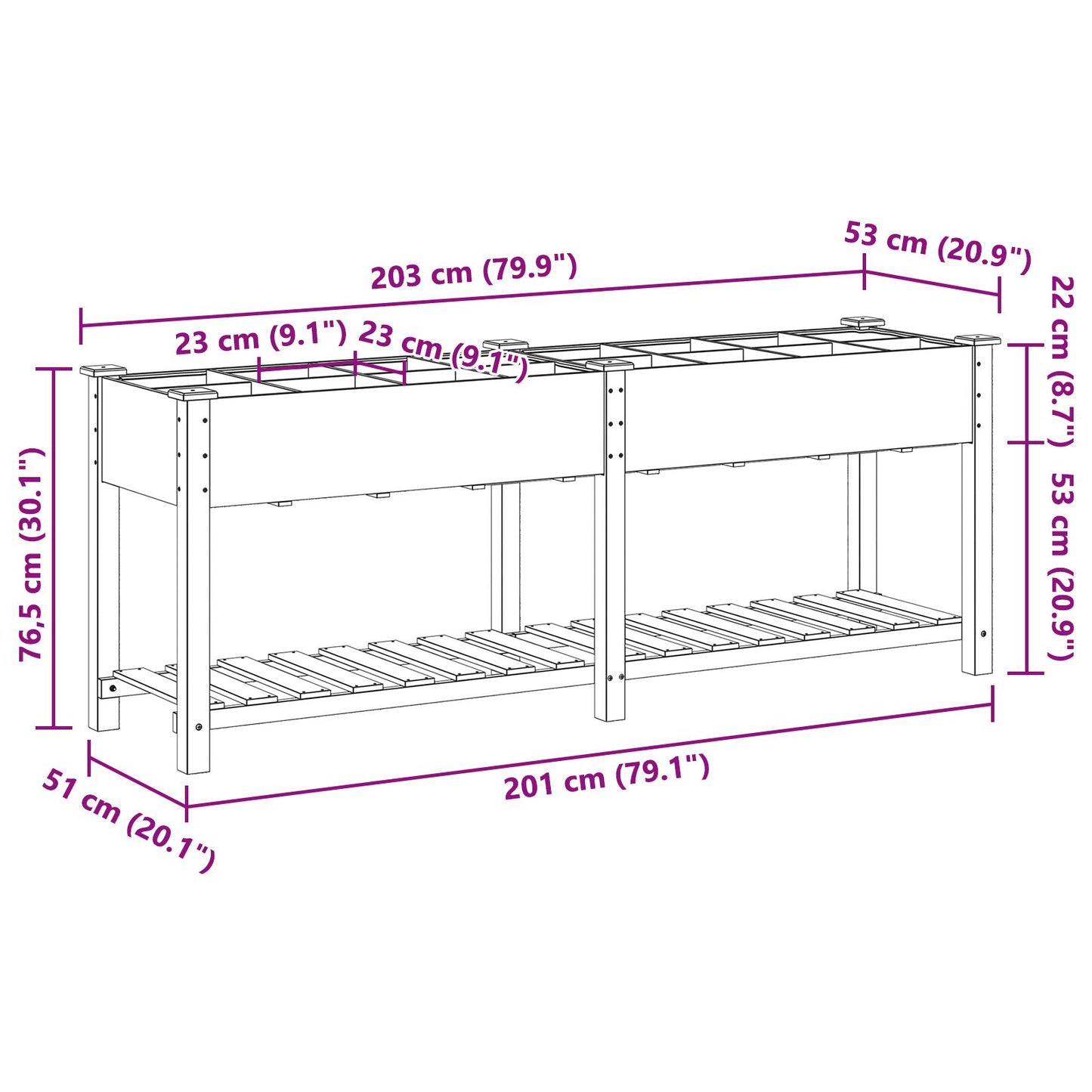Tuincontainer Met Rasters 203X53X76 Cm Massief Vurenhout 203,5 x 53 x 76,5 cm
