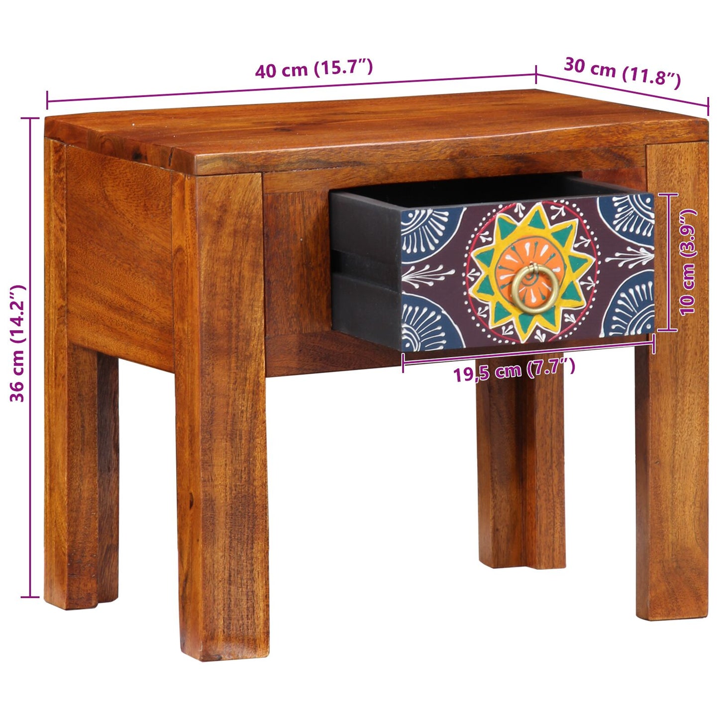 Bijzettafel 40X30X36 Cm Massief Hout Acacia