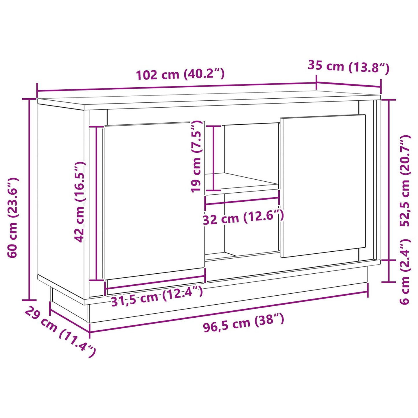 Zijtafel Zwart Eiken 102X35X60 Cm Bewerkt Hout