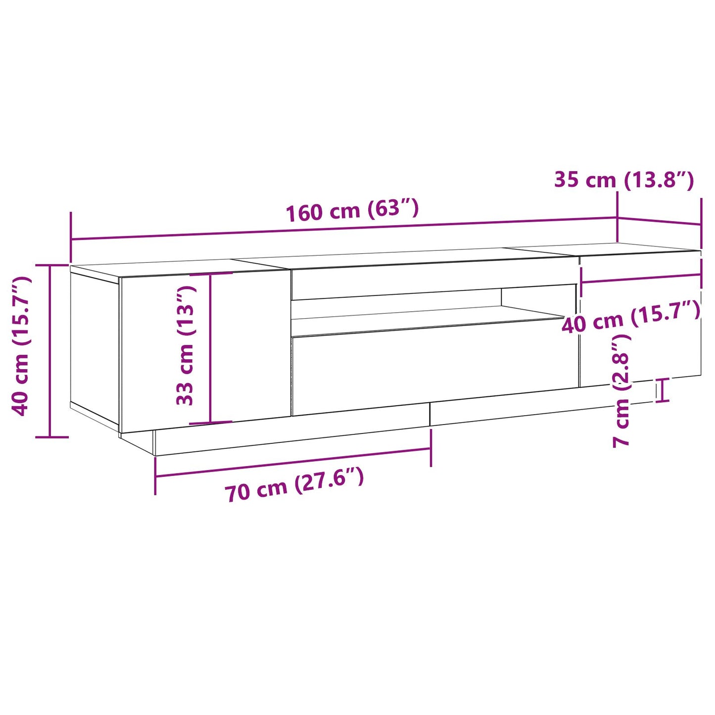 Tv-Meubel Met Led-Verlichting Zwart Eiken 160X35X40 Cm Samengesteld Hout