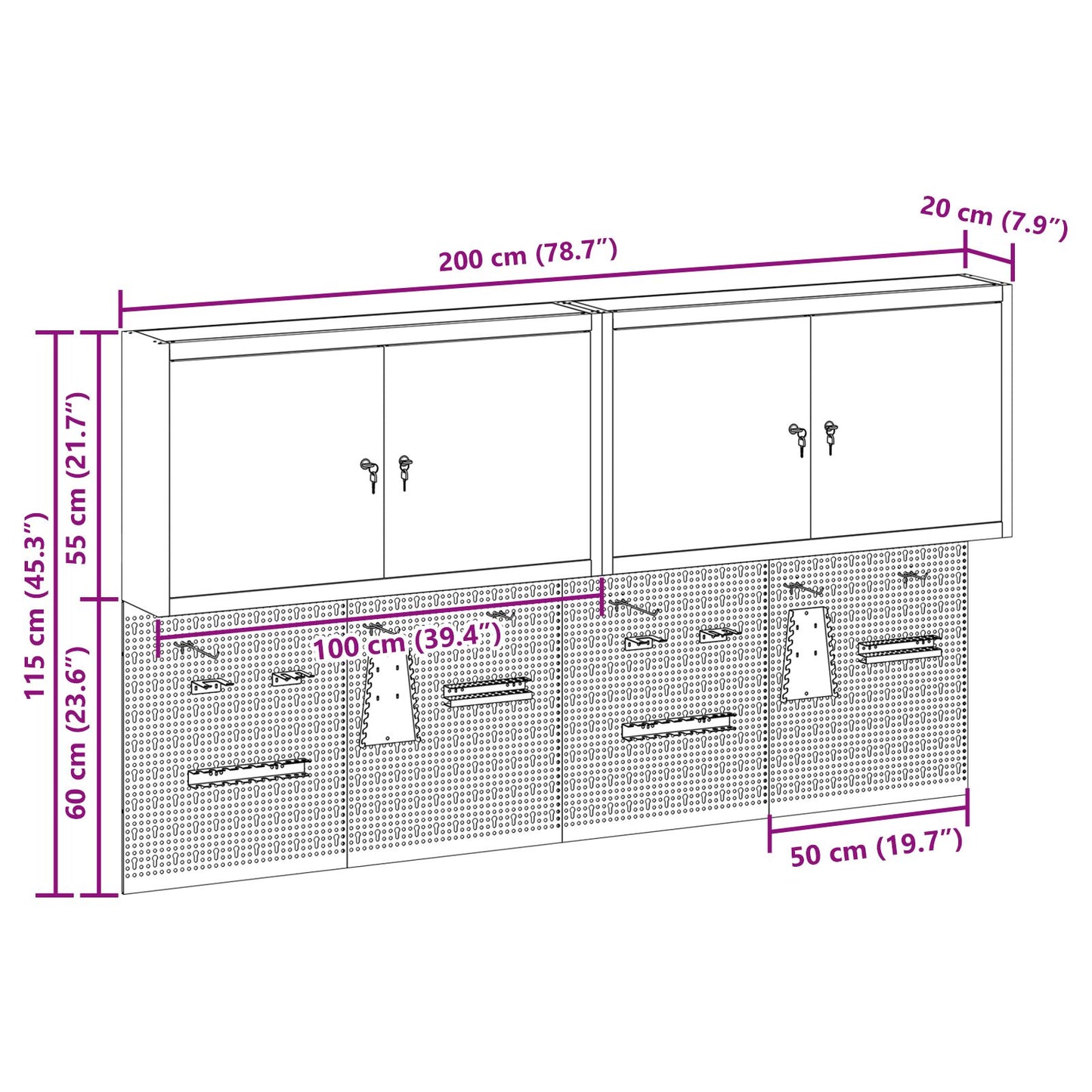 6-Delige Gereedschapskast En Pegboard Set Wandmontage Rode Metaal