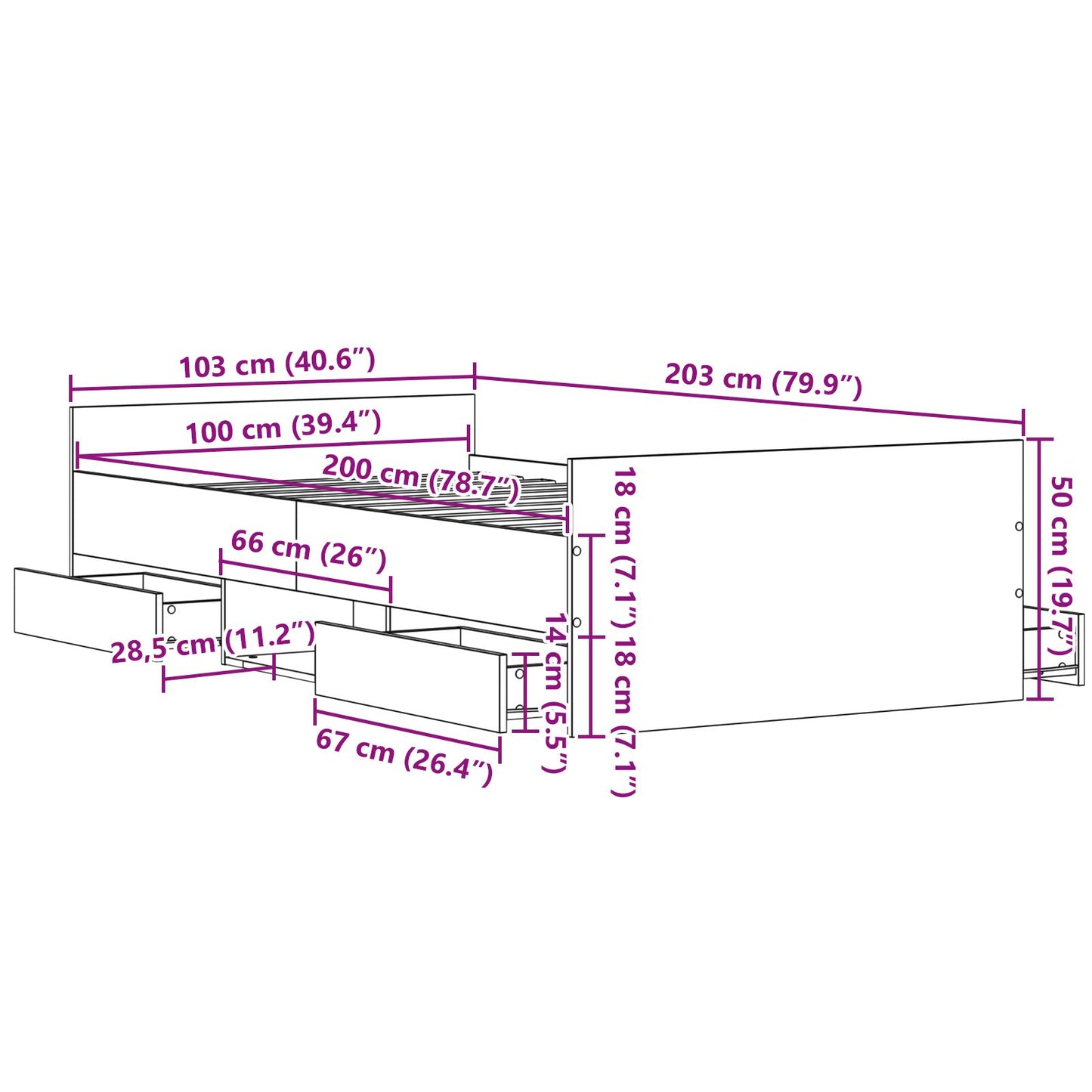 Bedframe Zonder Matras Zwart Eiken 100X200 Cm Bewerkt Hout