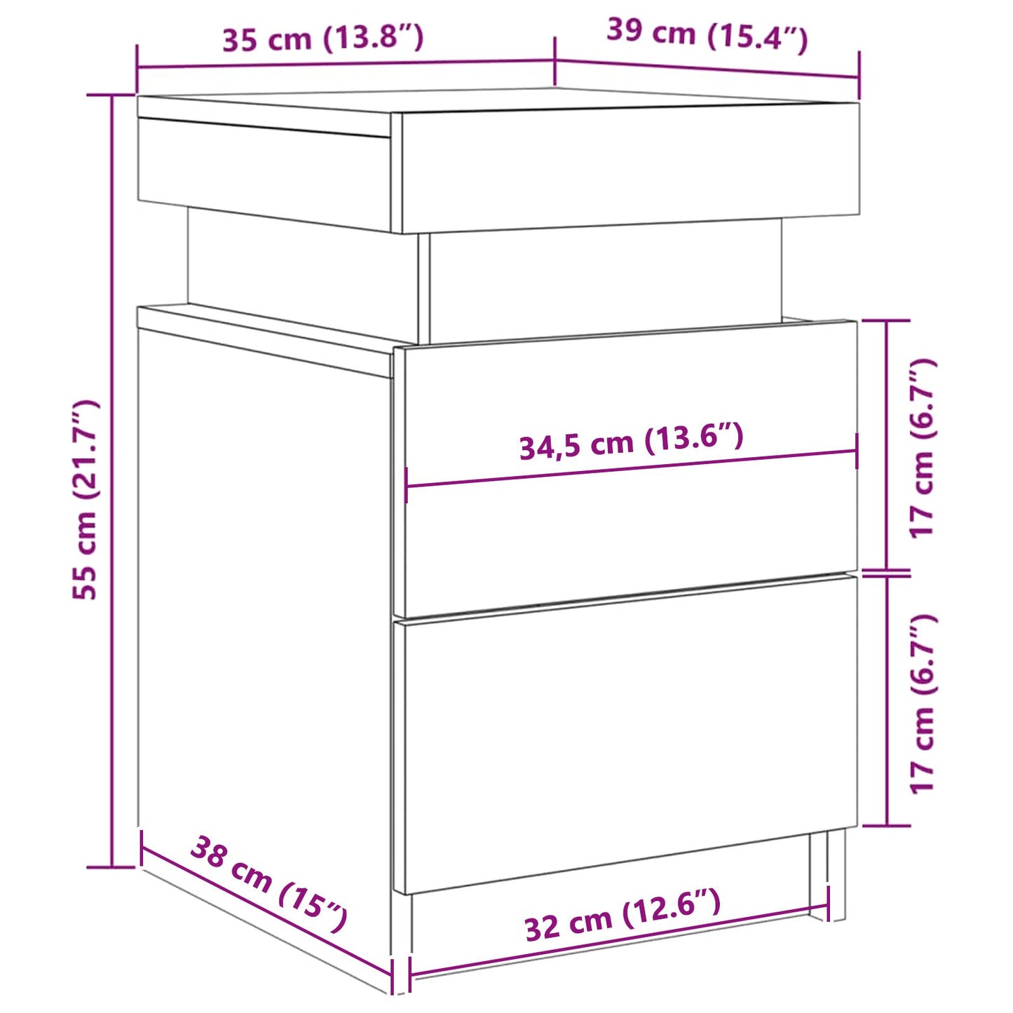 Nachtkastje Met Led-Verlichting 2 Stuks Zwart Eiken 35X39X55 Cm