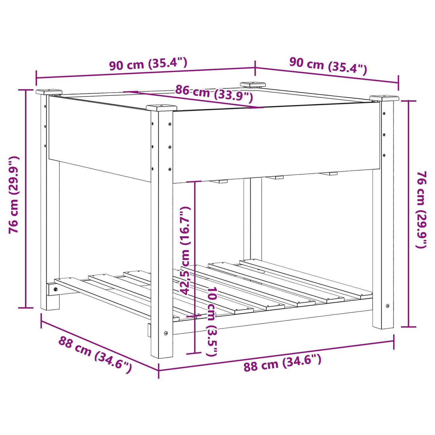 Tuinplantbak Met Rek 90X90X76 Cm Massief Vurenhout 90 x 90 x 76.5 cm