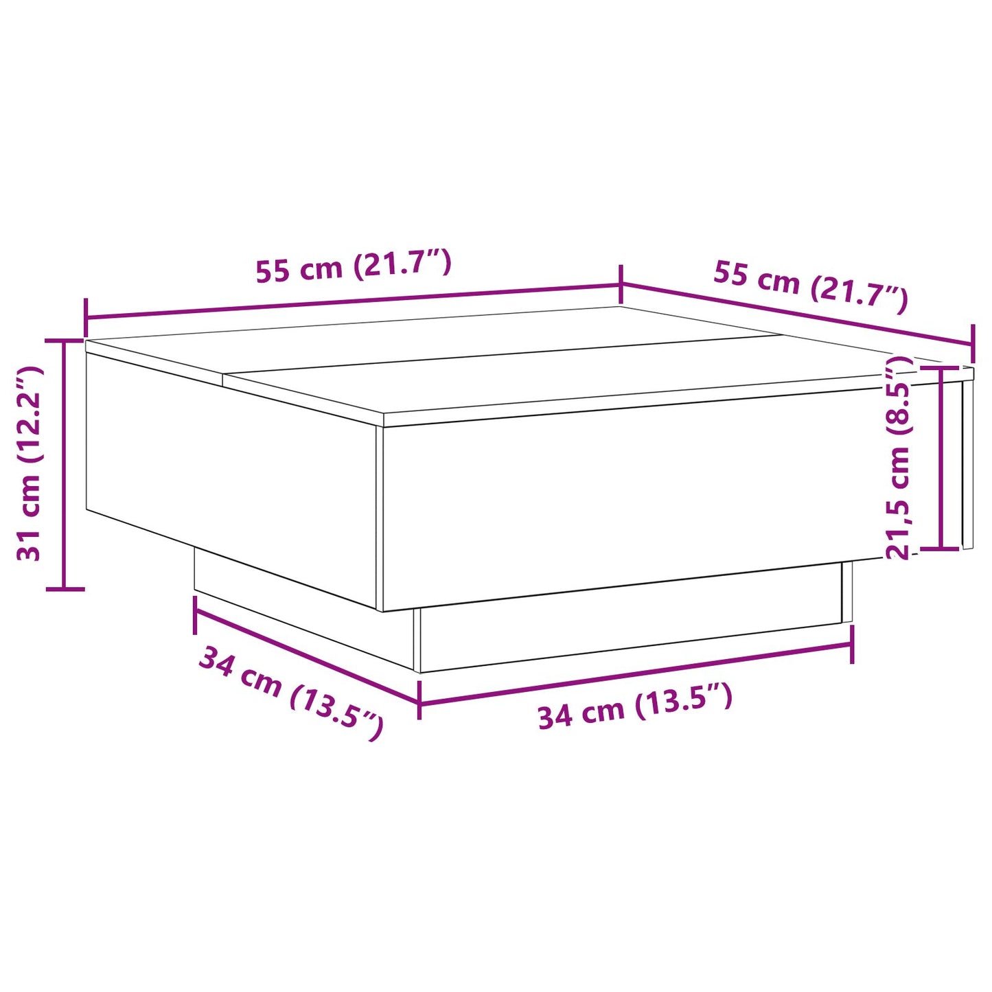 Salontafel Met Led-Verlichting Oud Hout 80X80X31 Cm