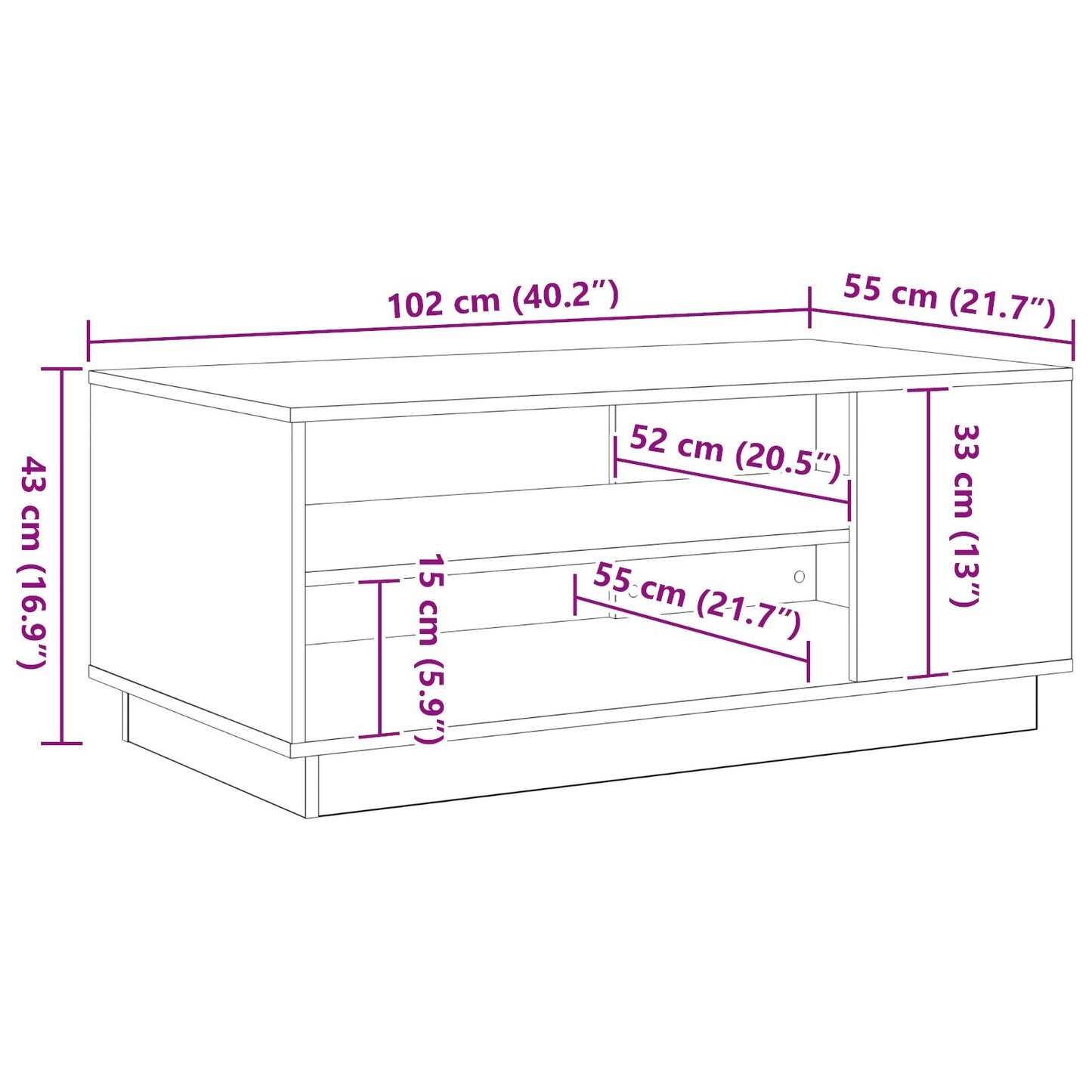 Zwart Eikenhouten Salontafel 102X55X43 Cm Gemaakt Van Engineered Wood