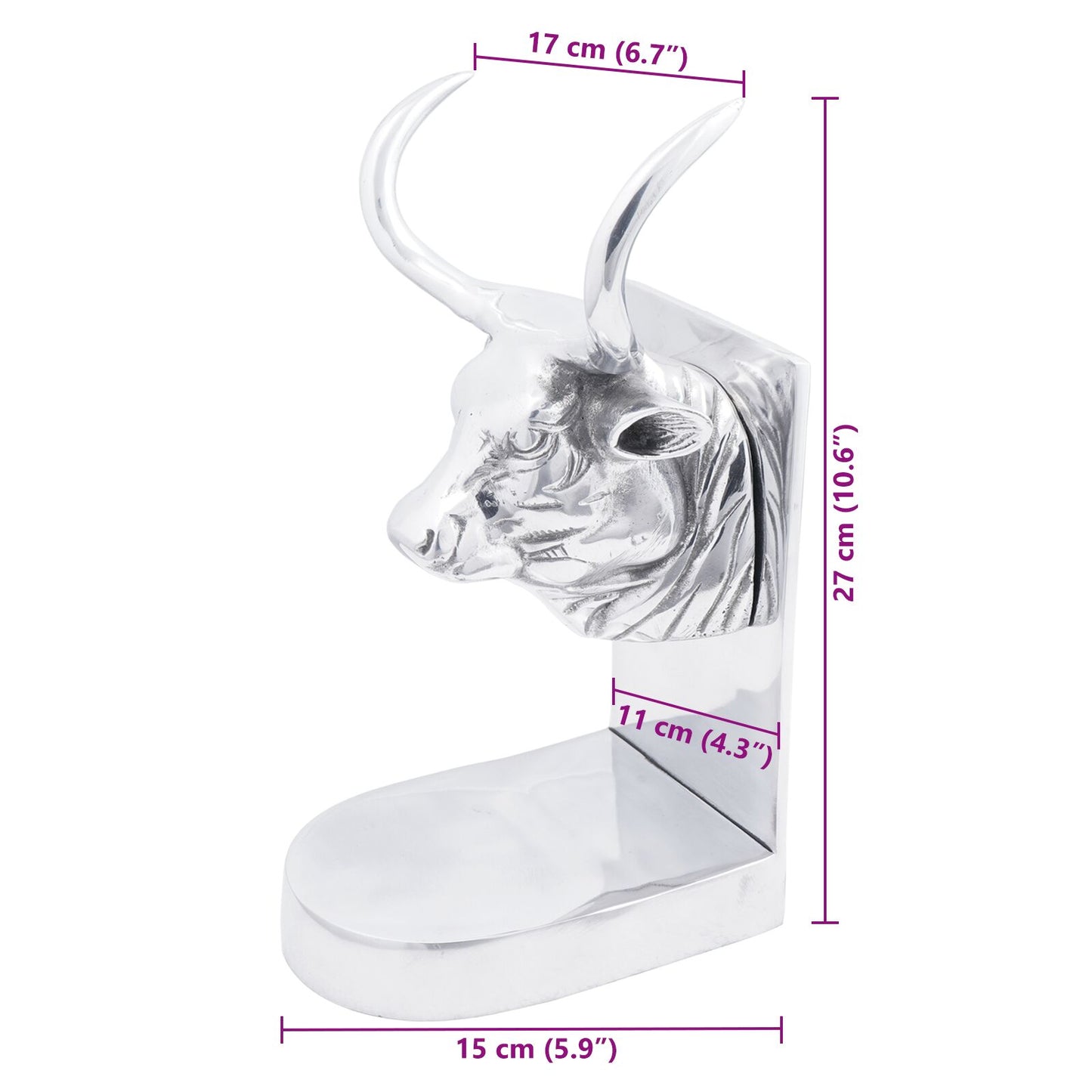 Boekensteunen 2 Stuks Zilver 17X15X27 Cm Aluminium Bull Stier