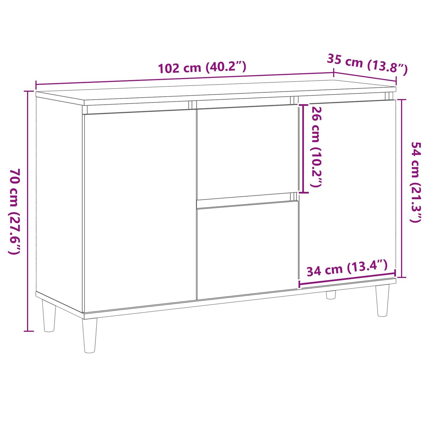 Dressoir Zwart Eiken 101X35X60 Cm Geengineerd Hout