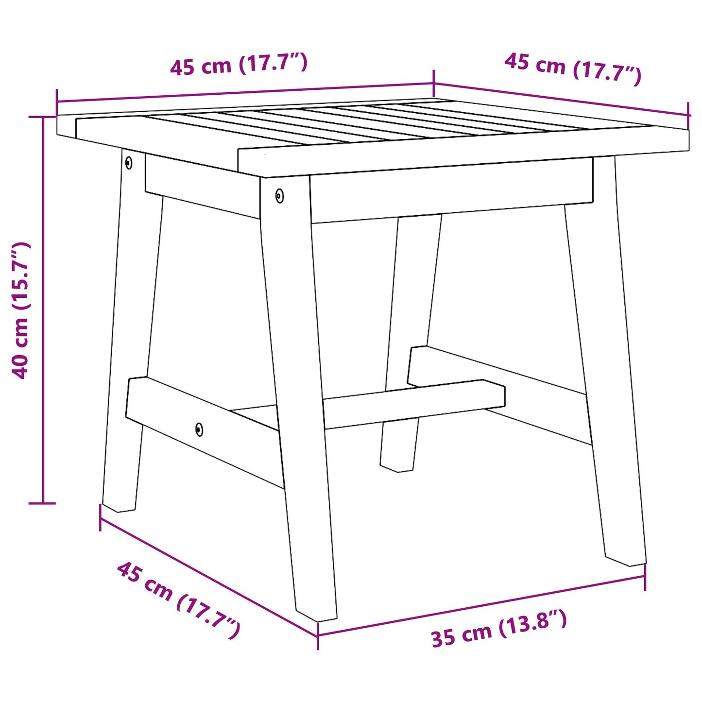 45X45X40 Cm Massief Acaciahout zonder kussen Zijtafel