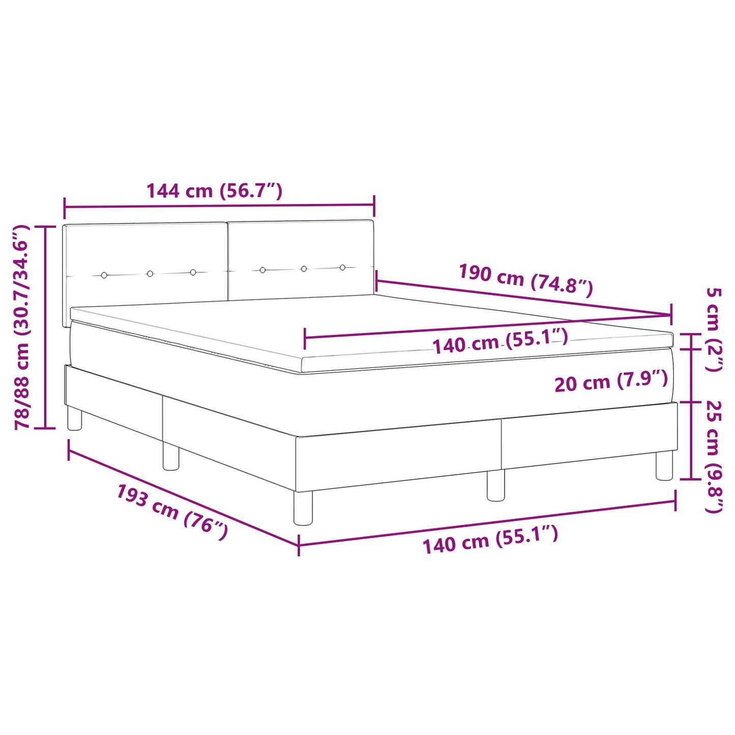 Boxspringbed Met Matras Stof Blauw 140 x 190 cm Geknoopt
