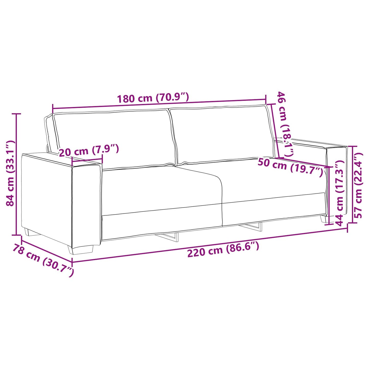 3-Zits Bank Stof 180 cm Bruin
