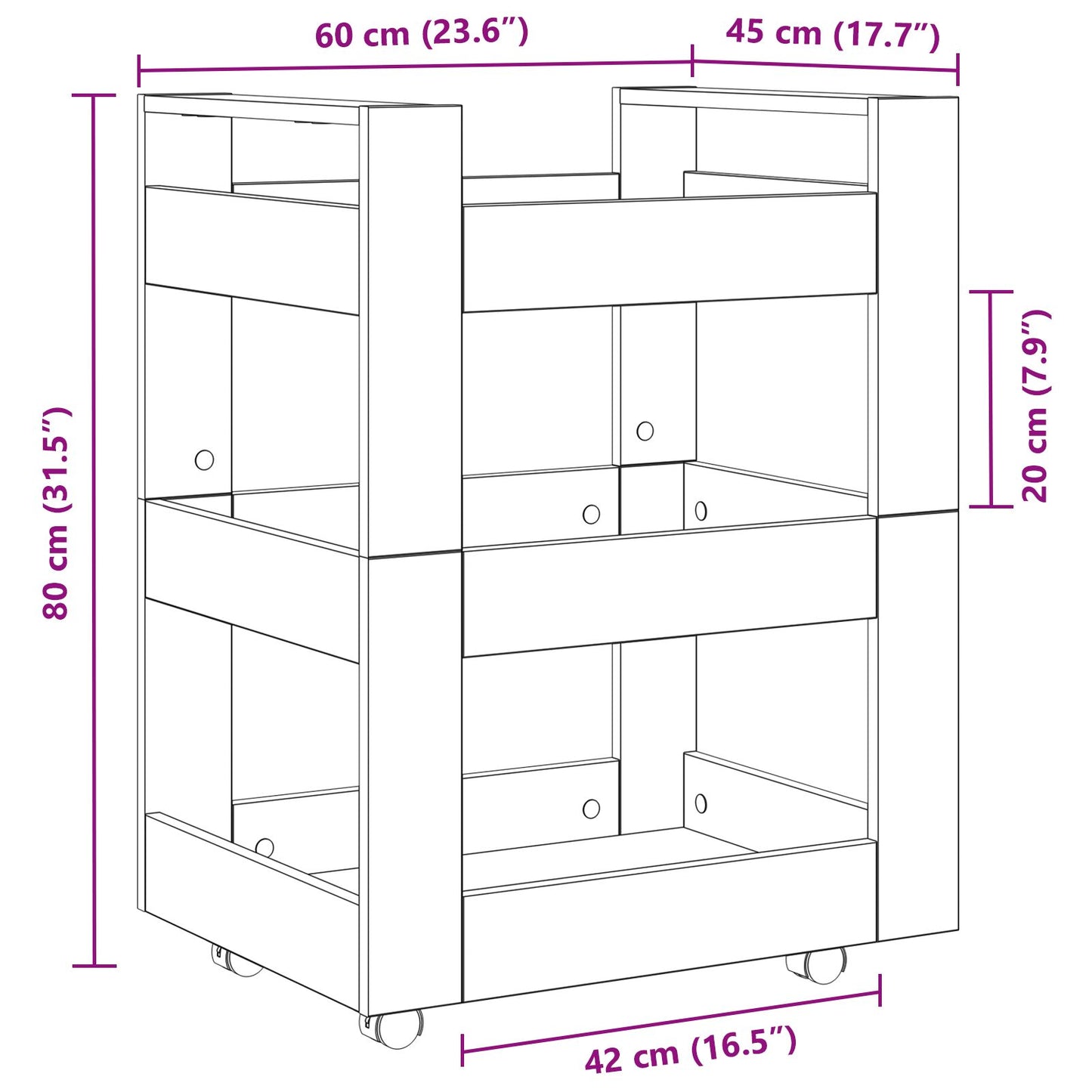 Keuken Trolley 60X45X80 Cm Samengesteld Hout Zwart eiken