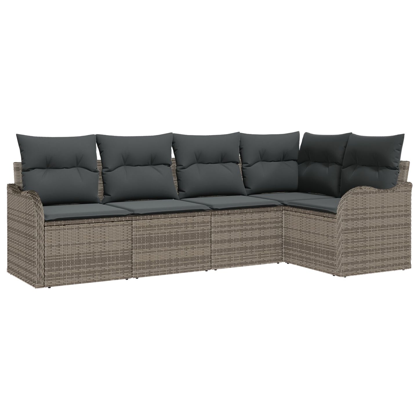5-delige tuinbankset met kussens Grijs Poly Rattan, vidaXL 2-zits tuinbank met kussens Grijs Poly Rattan
