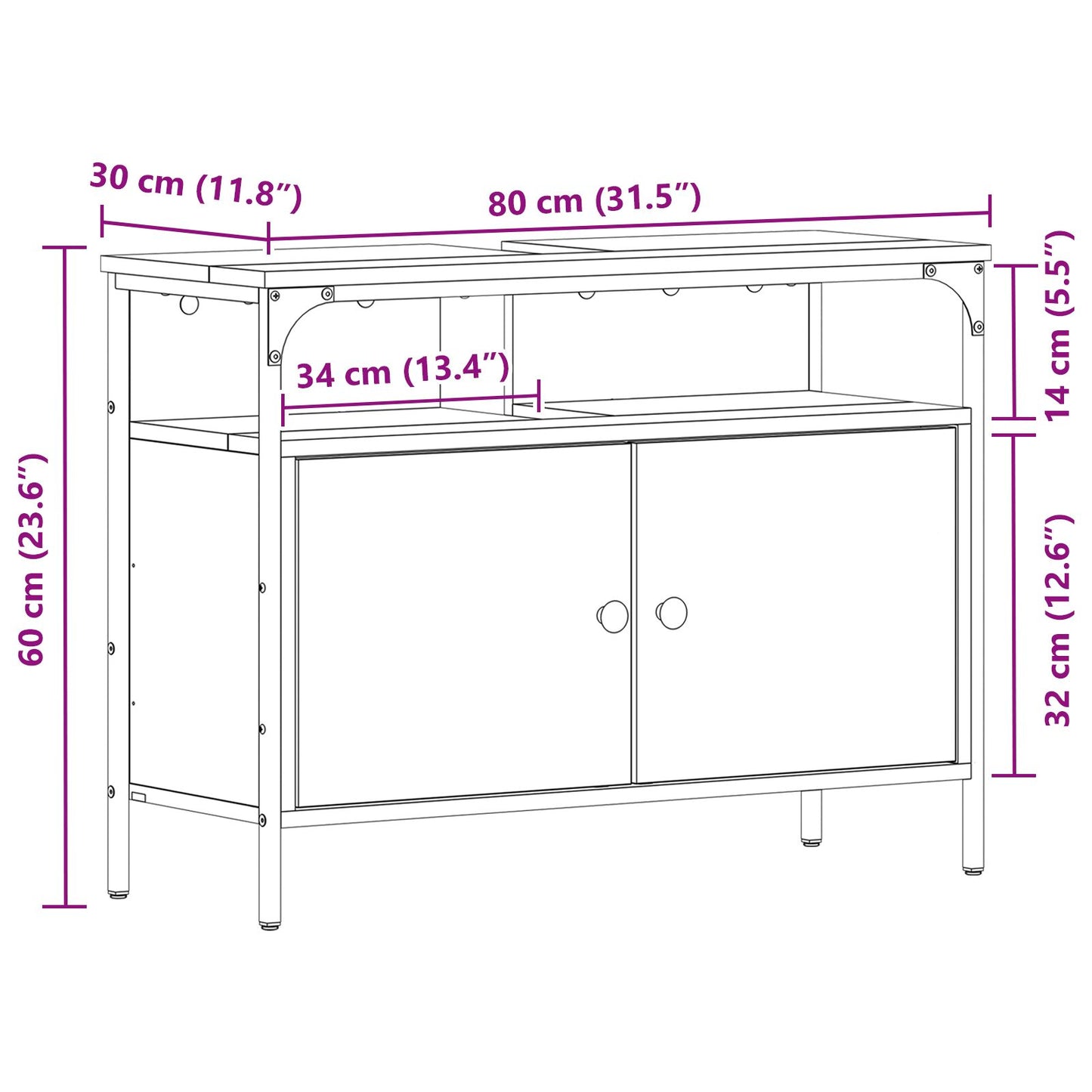 Bathroom Sink Cabinet 80X30X60 Cm Engineered Wood Zwart eiken 80 cm