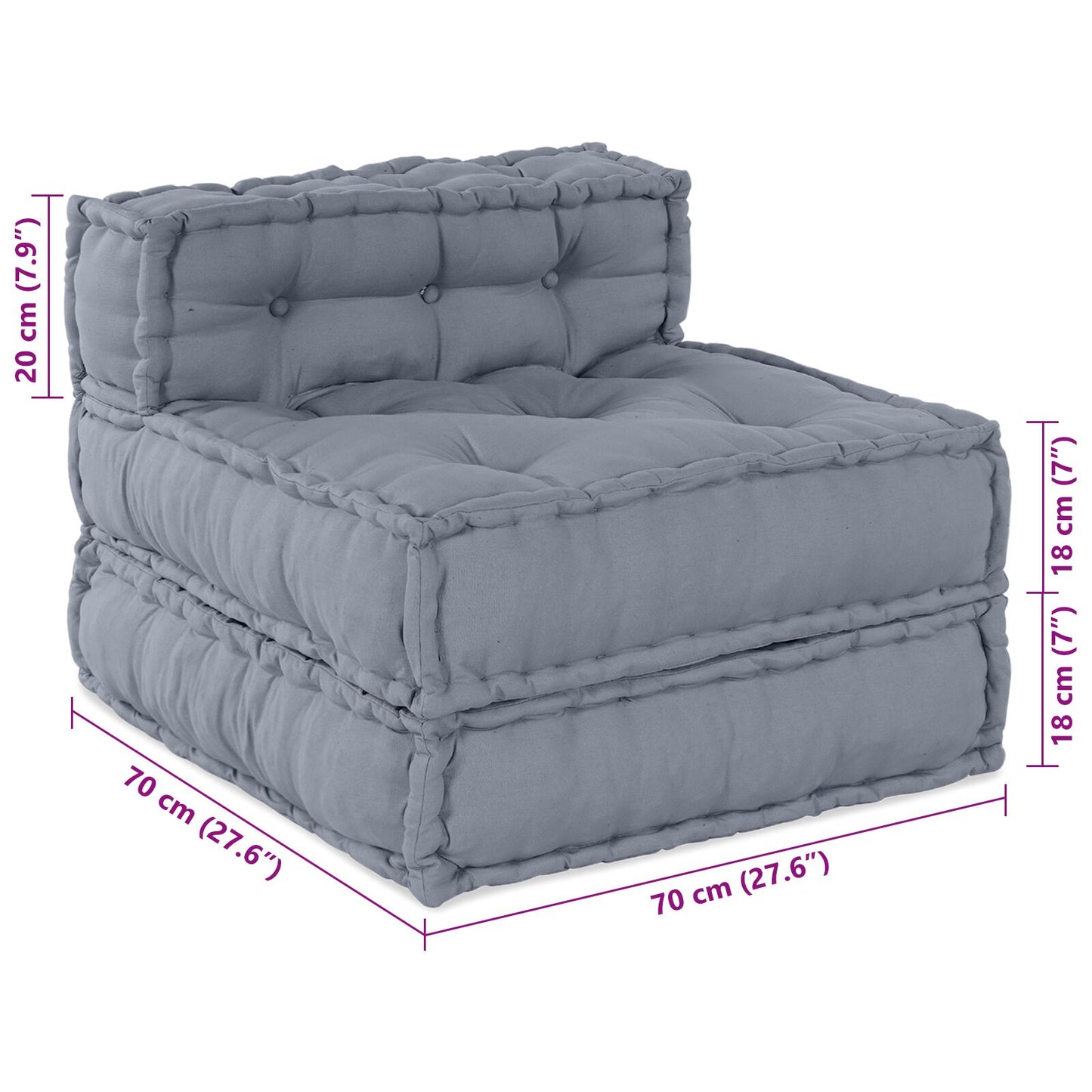 Modular Poef 70X70X54 Stof Grijs 70 x 70 x 54 cm Middelgrote sofa