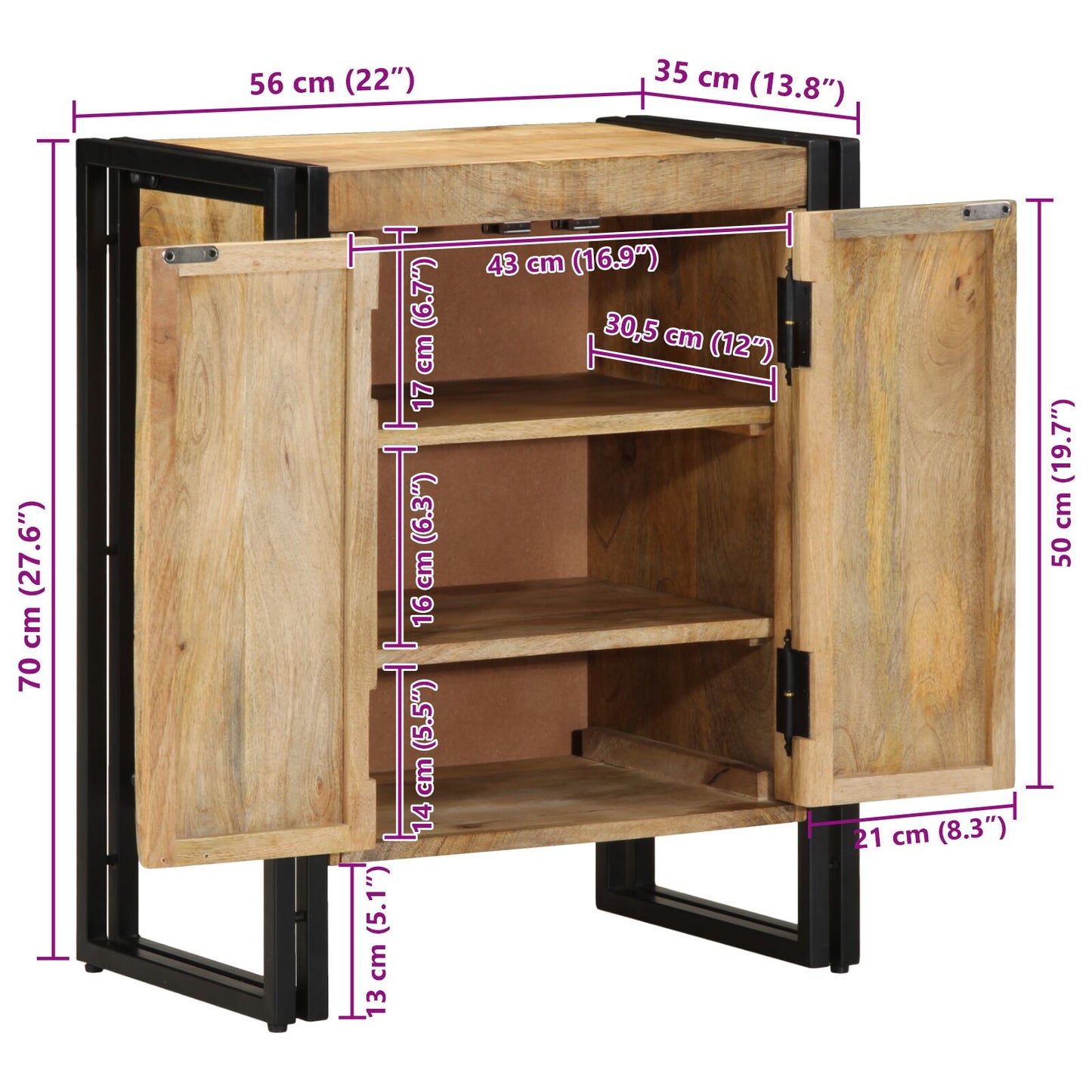 Schoenenkast Zwart 30X30X40 Cm Massief Mangohout En Staal Massief ruw mango hout