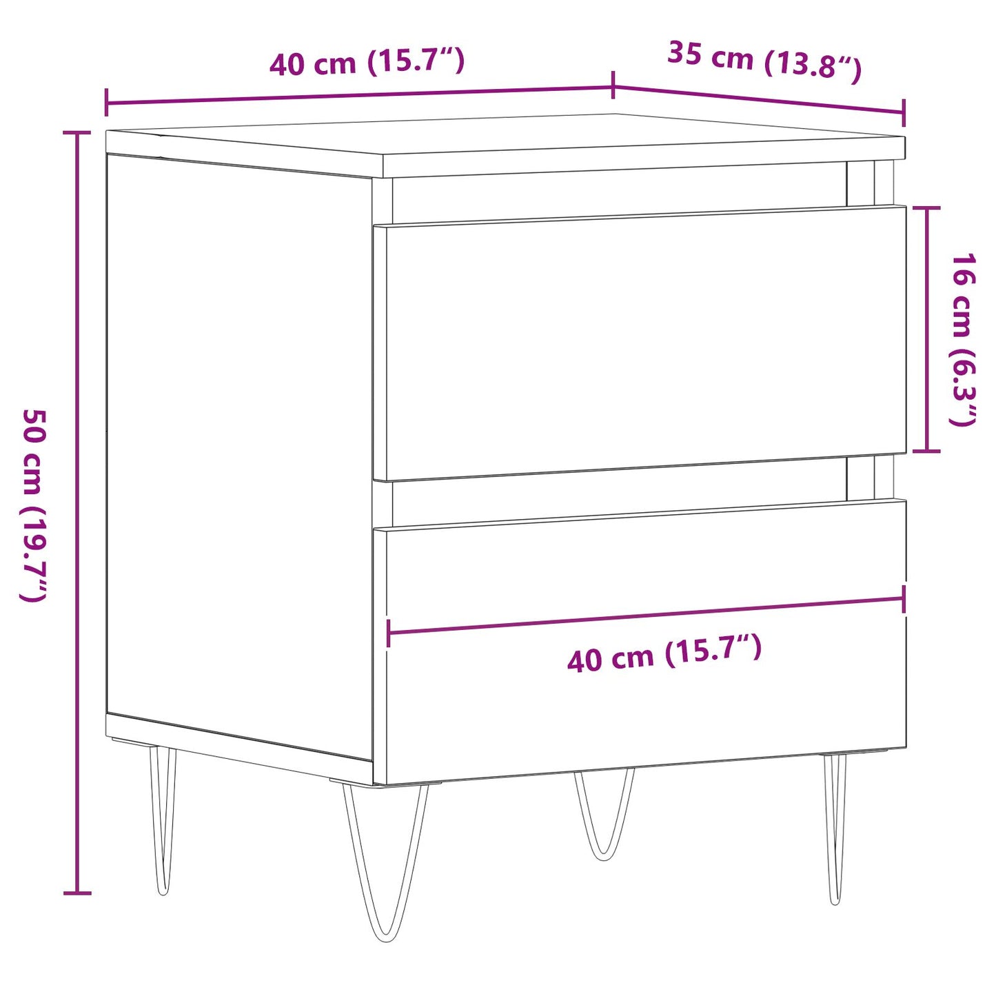 Nachtkasten 2 Stuks Zwart Eiken 40X35X50 Cm Gefabriceerd Hout