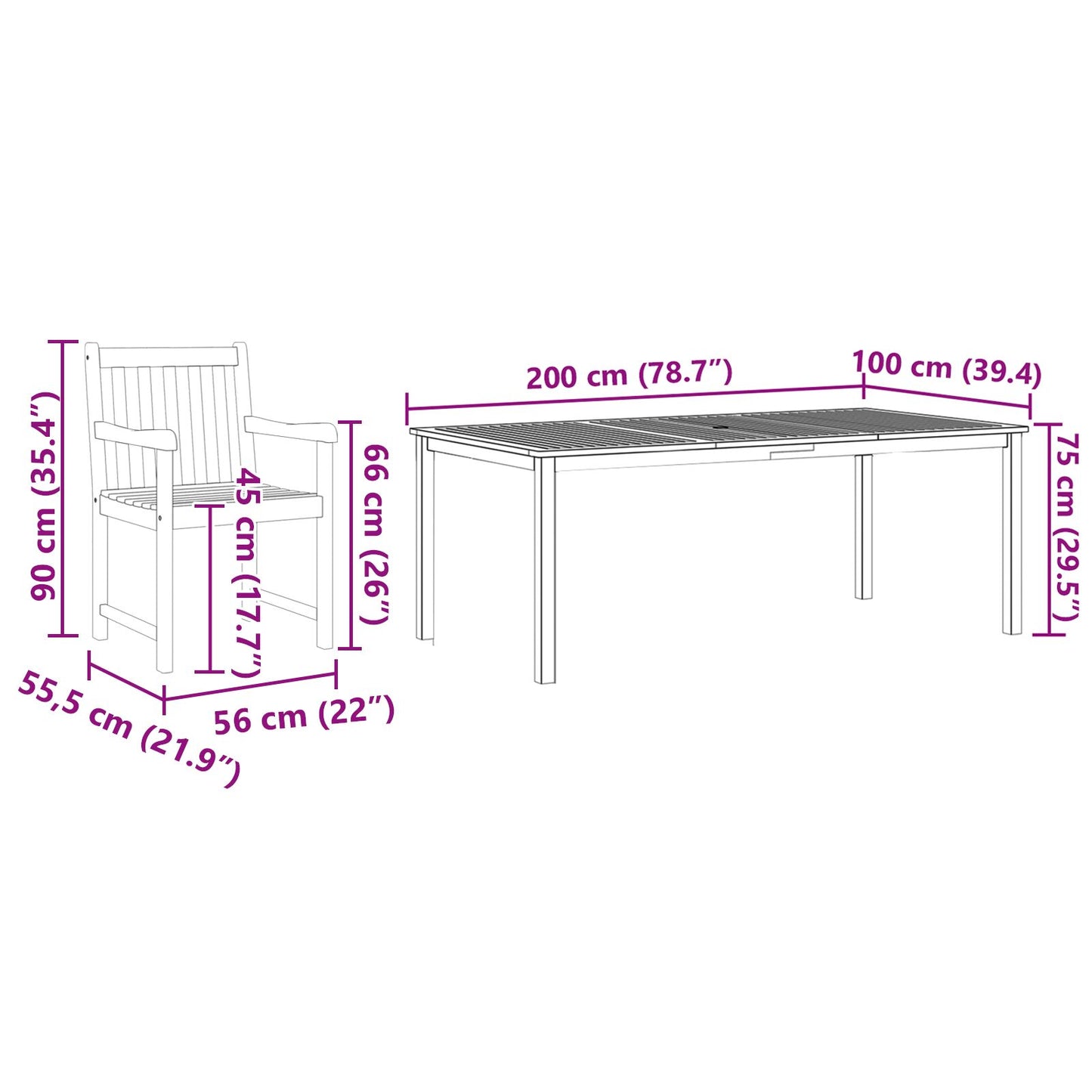 7-Delige Tuin Eettafelset Van Massief Acaciahout 6-Persoons 180 cm lang