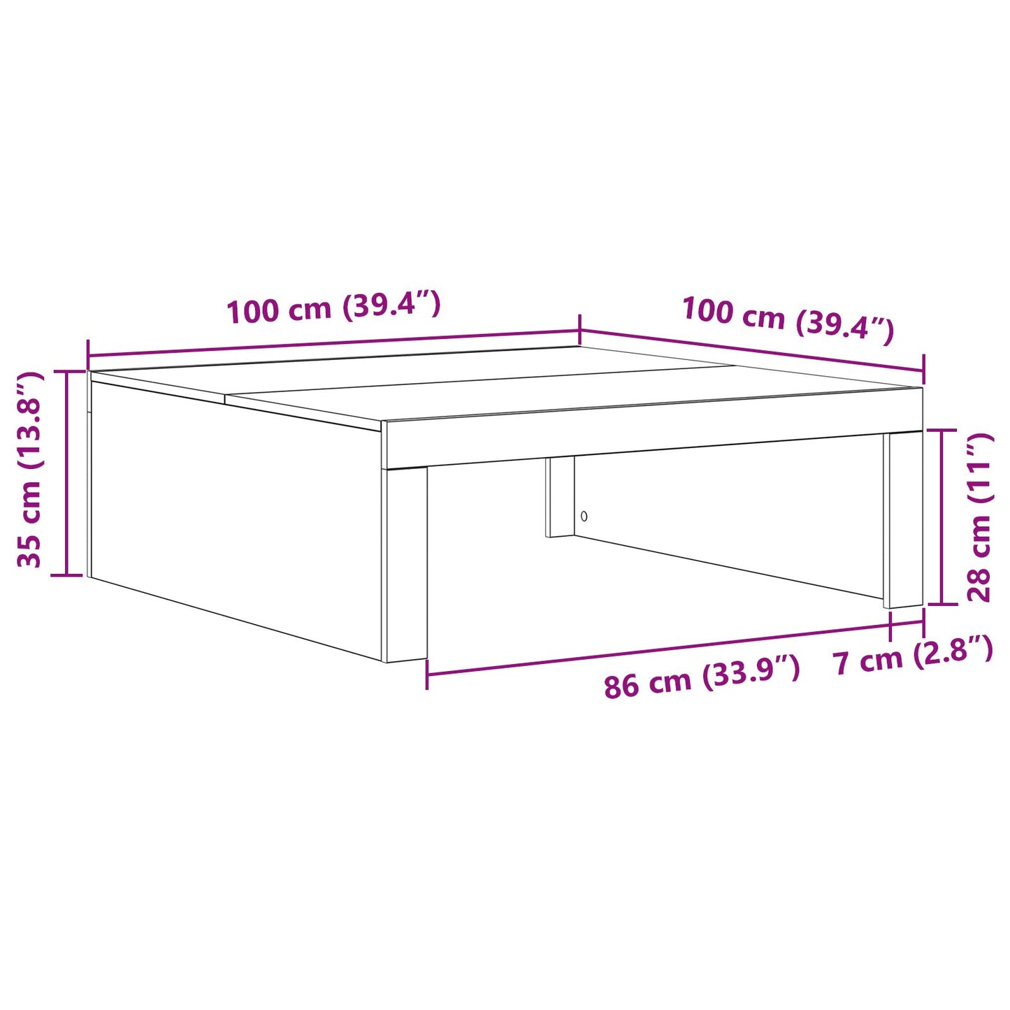 Salontafel - Gemaakt Van Engineered Wood 100 x 100 x 35 cm Zwart eiken