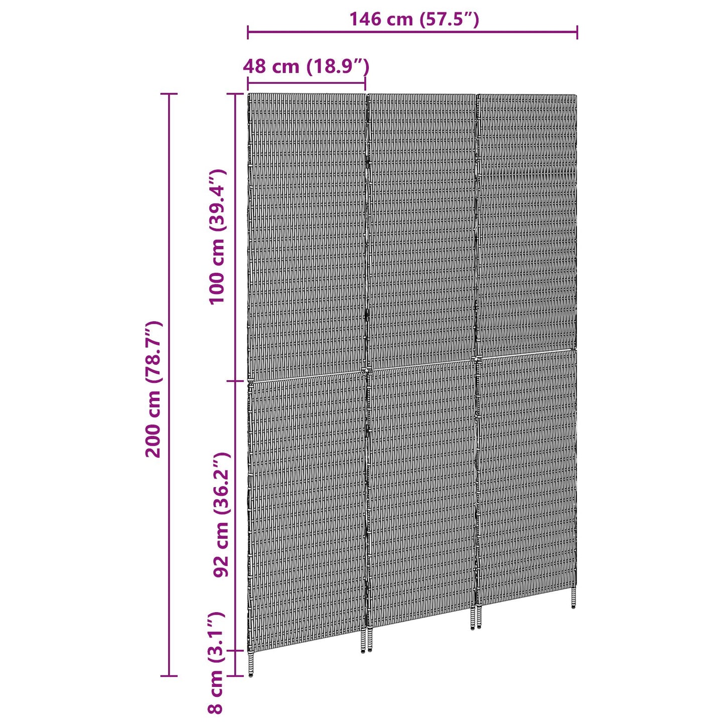 Ruimteverdeler 3 Panels Vouwbaar 146X Poly Riet 200 cm Beige 3 panelen