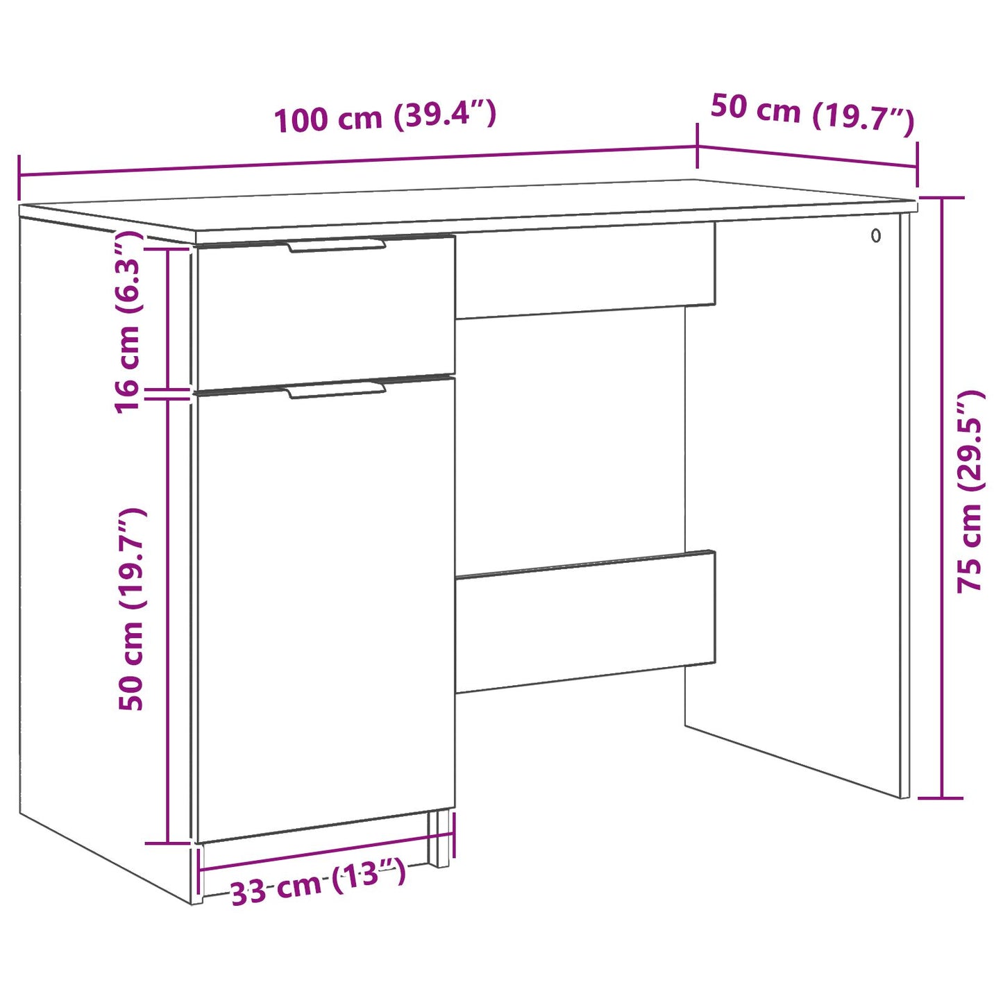 Zwarte Eiken Bureau - 100X50X75 Cm - Gemaakt Van Bewerkt Hout