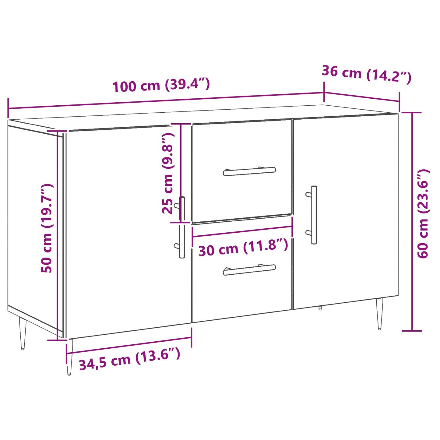 Sideboard Zwart Eiken 100X36X60 Cm Engineered Wood