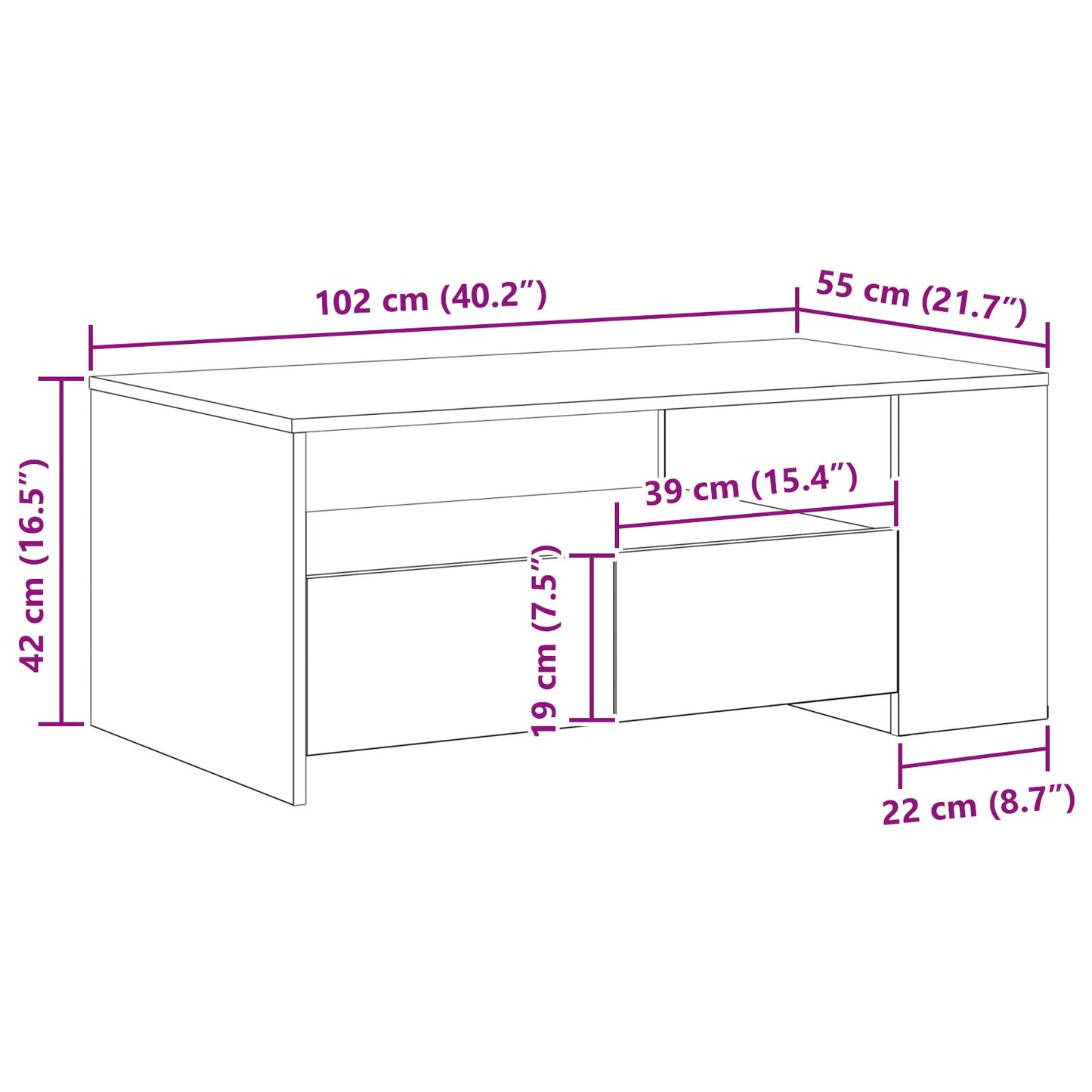 Zwarte Eikenhouten Salontafel 102X55X43.5 Cm Gemaakt Van Engineered Wood