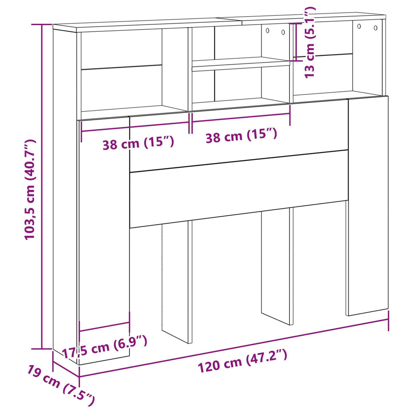 Hoofdbord Kast Zwart Eiken 120X19X103,5 Cm Bewerkt Hout