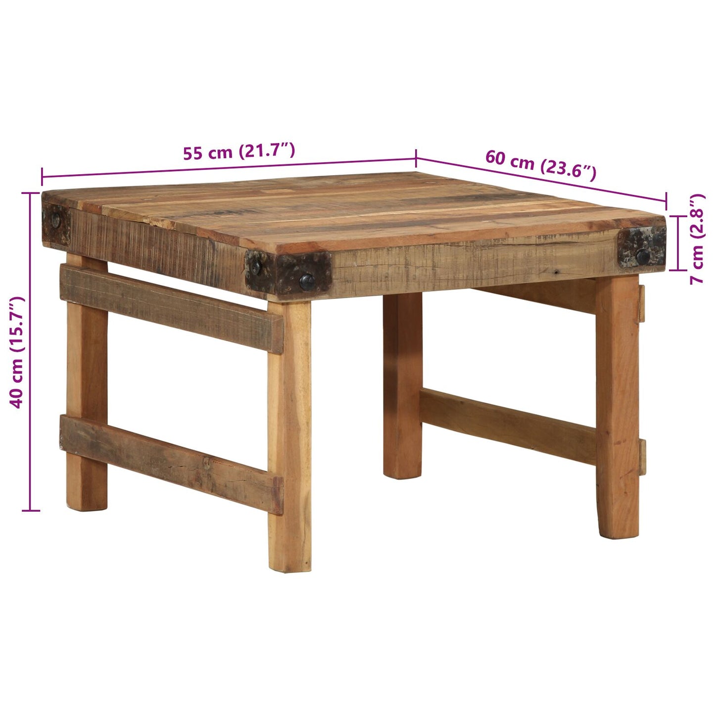 Salontafel Massief Hout Gerecycled 55 x 60 x 40 cm