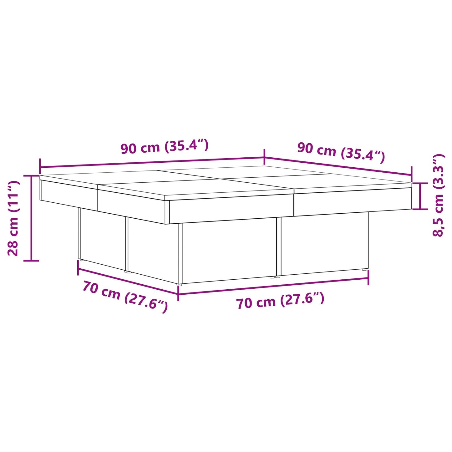 Salontafel Zwart Eiken 90X90X28 Cm Geengineerd Hout