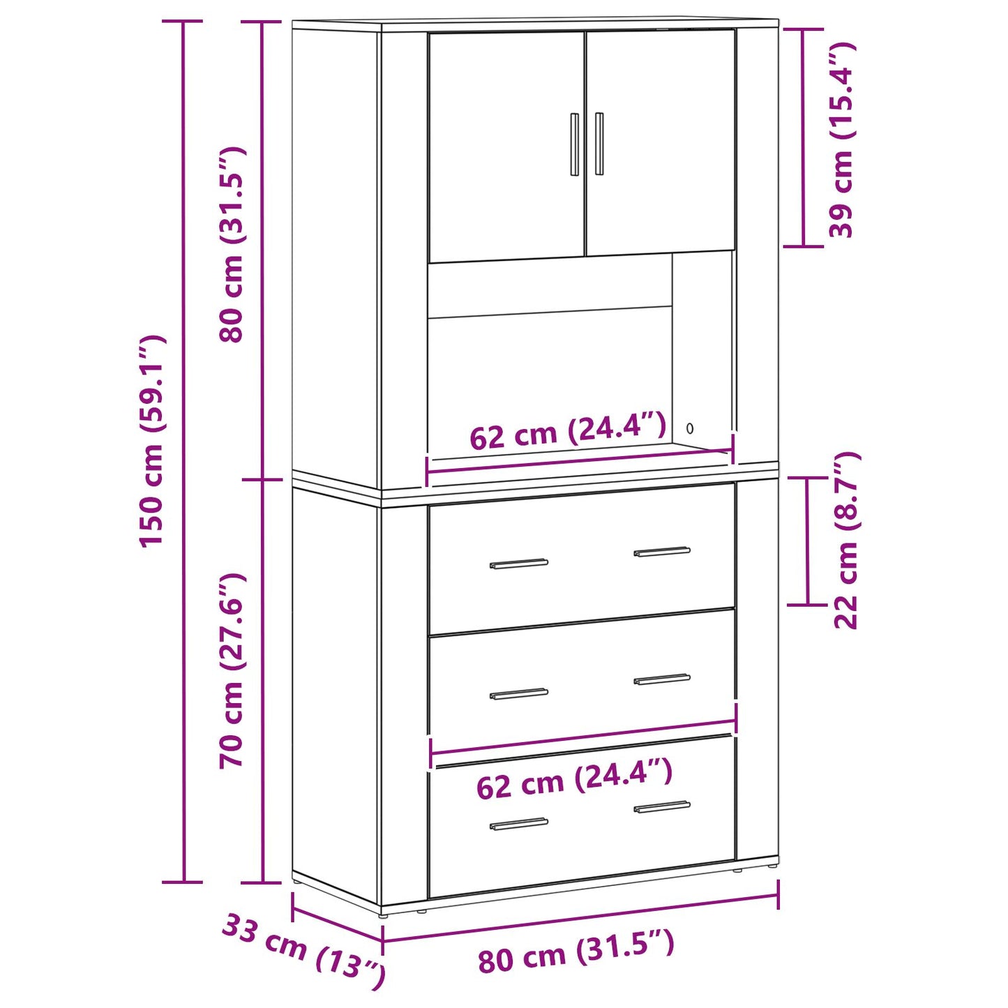 Highboard 80X33X150 Cm Gelaagd Hout Oud hout