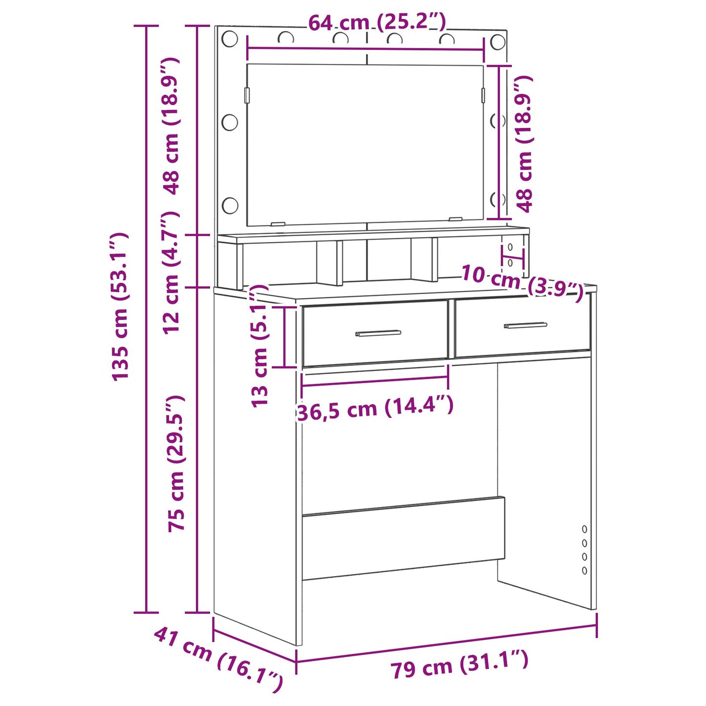 Kaptafel Met Led-Verlichting - 79 x 41 x 135 cm Grijs sonoma